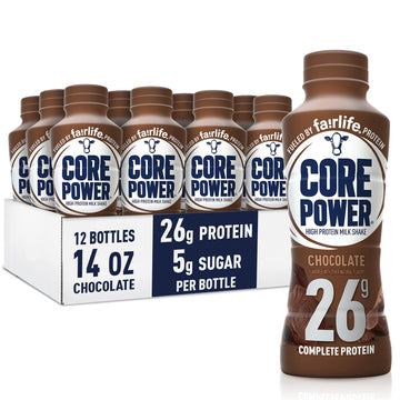 Core Power Protein Shake, Chocolate, 26g Protein, 14 Fl Oz, 12 Pack, Model SVQQPE