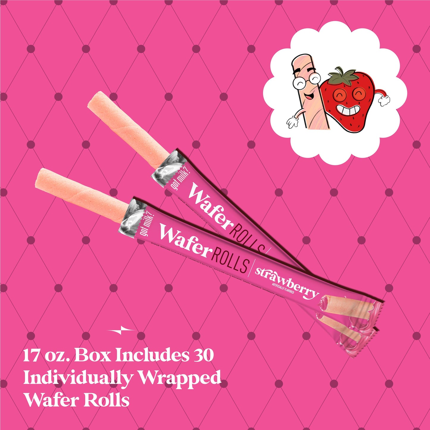 Got Milk? Wafer Rolls, Strawberry, Individually Wrapped, 17 oz, 30 Rolls, Retail Pack