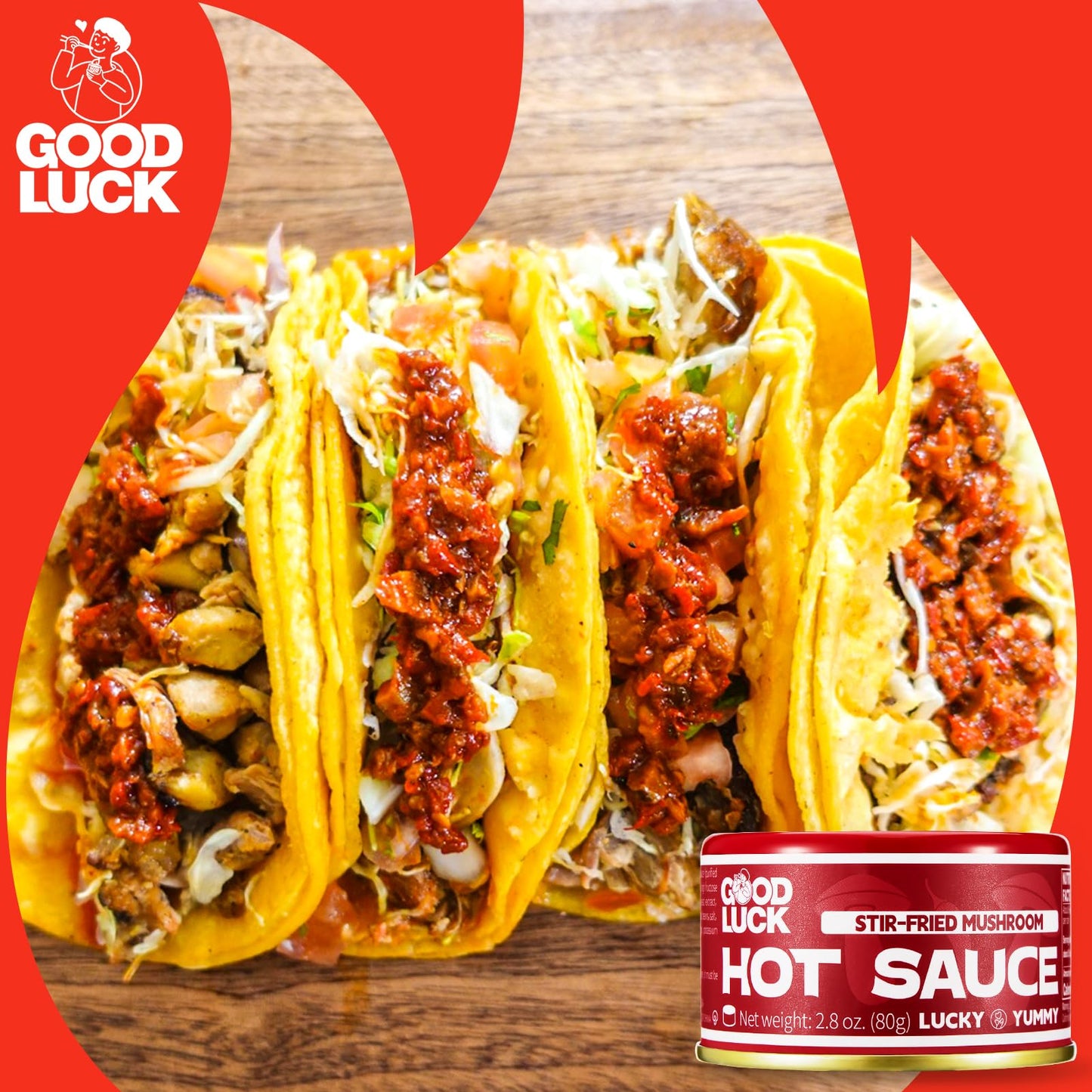 Good Luck Mushroom Hot Sauce, Instant Stir-Fried Mushroom, Spicy Chili Oil Chopped Chili Sauce,Fresh Pepper,Garlic,Delicious Asi