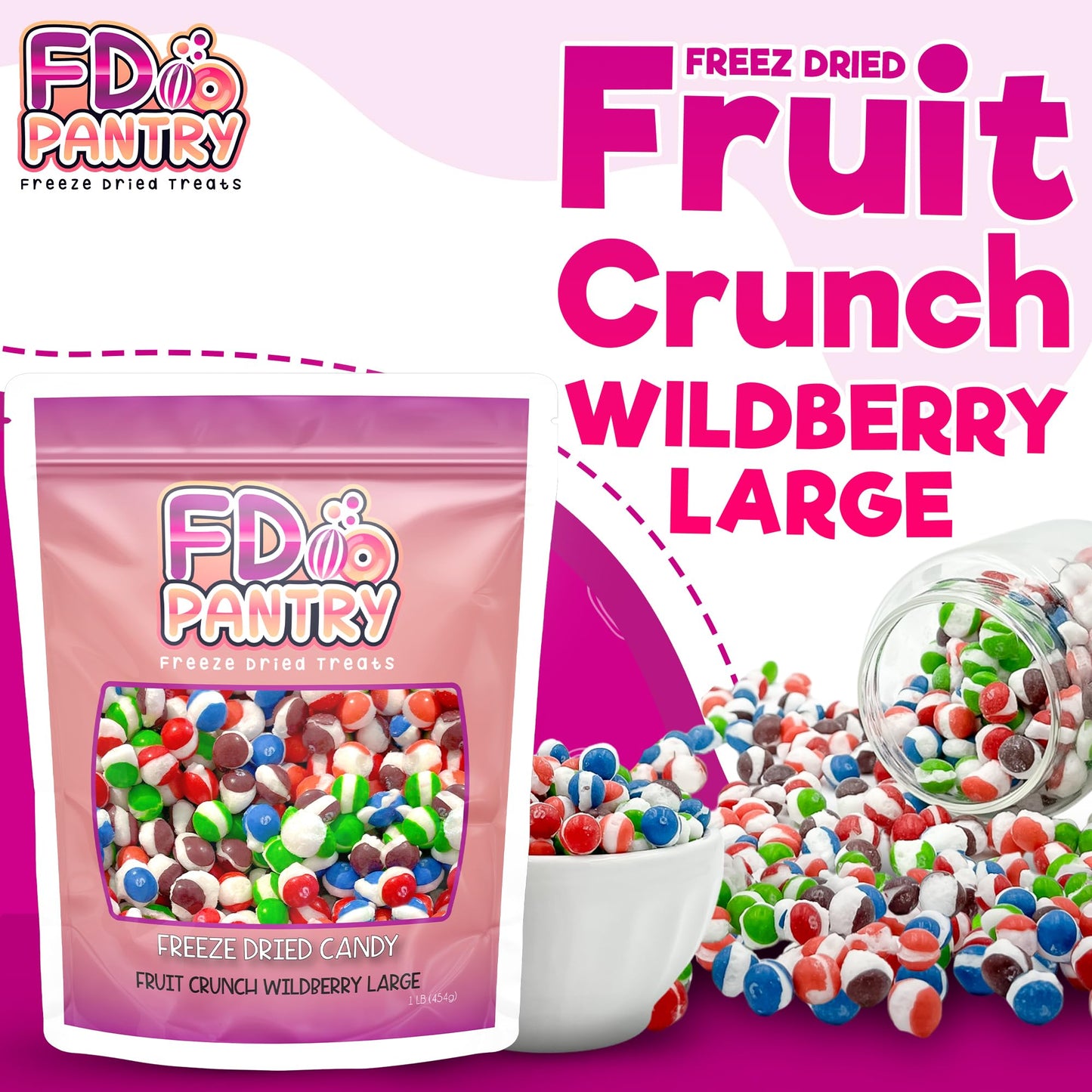 Freeze Dried Fruit Crunch Candy Large (Wildberry, 1 Pound) 16 Oz
