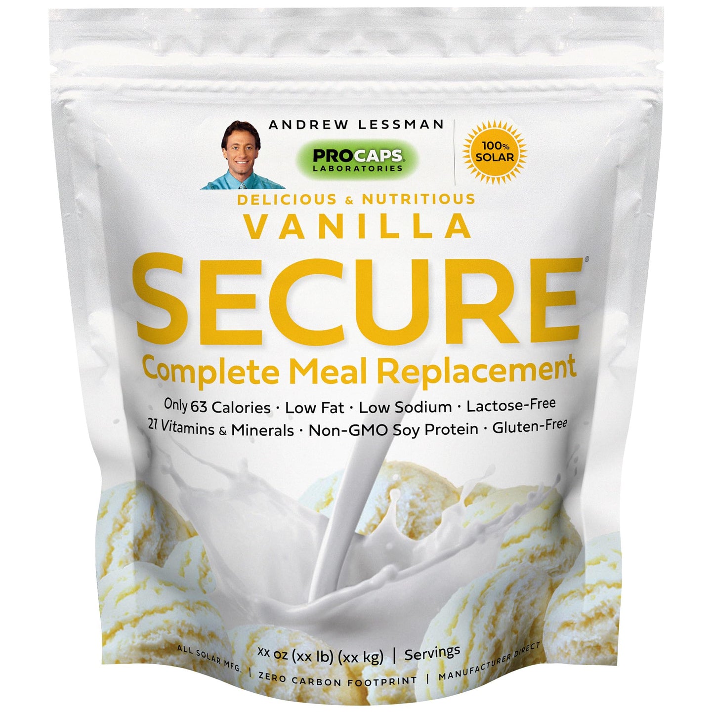 ANDREW LESSMAN Secure Soy Complete Meal Replacement - Vanilla, 100 Servings, 63 Calories, 7g Non-GMO Soy Protein, Nutritious and Delicious