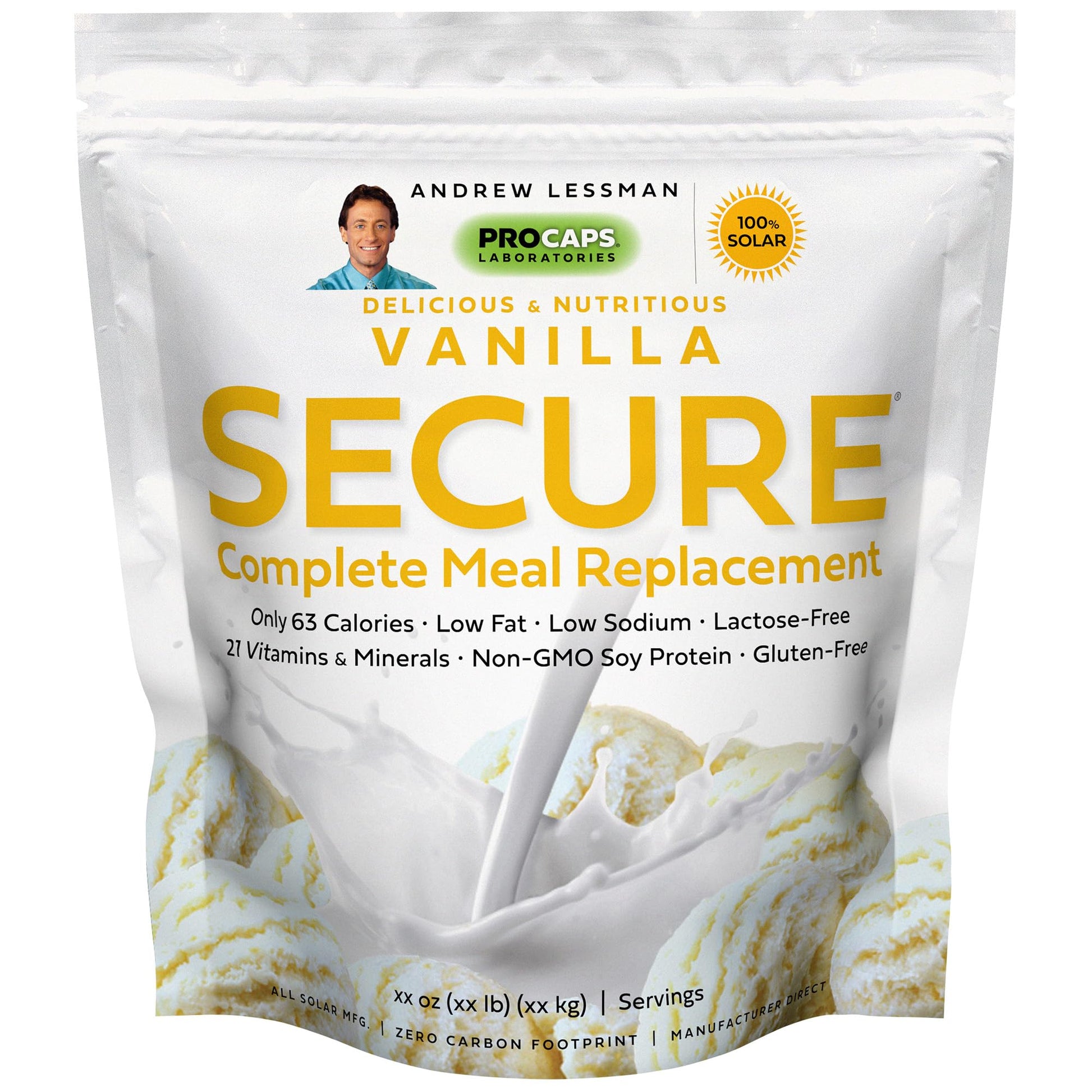 ANDREW LESSMAN Secure Soy Complete Meal Replacement - Vanilla, 100 Servings, 63 Calories, 7g Non-GMO Soy Protein, Nutritious and Delicious