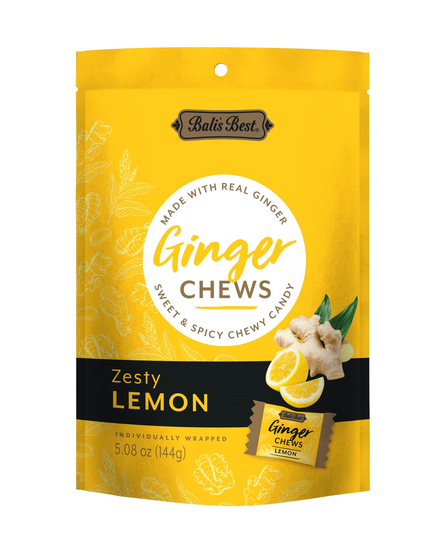 Bali'S Best Ginger Chews - Zesty Lemon Flavor, 5.08Oz Bag