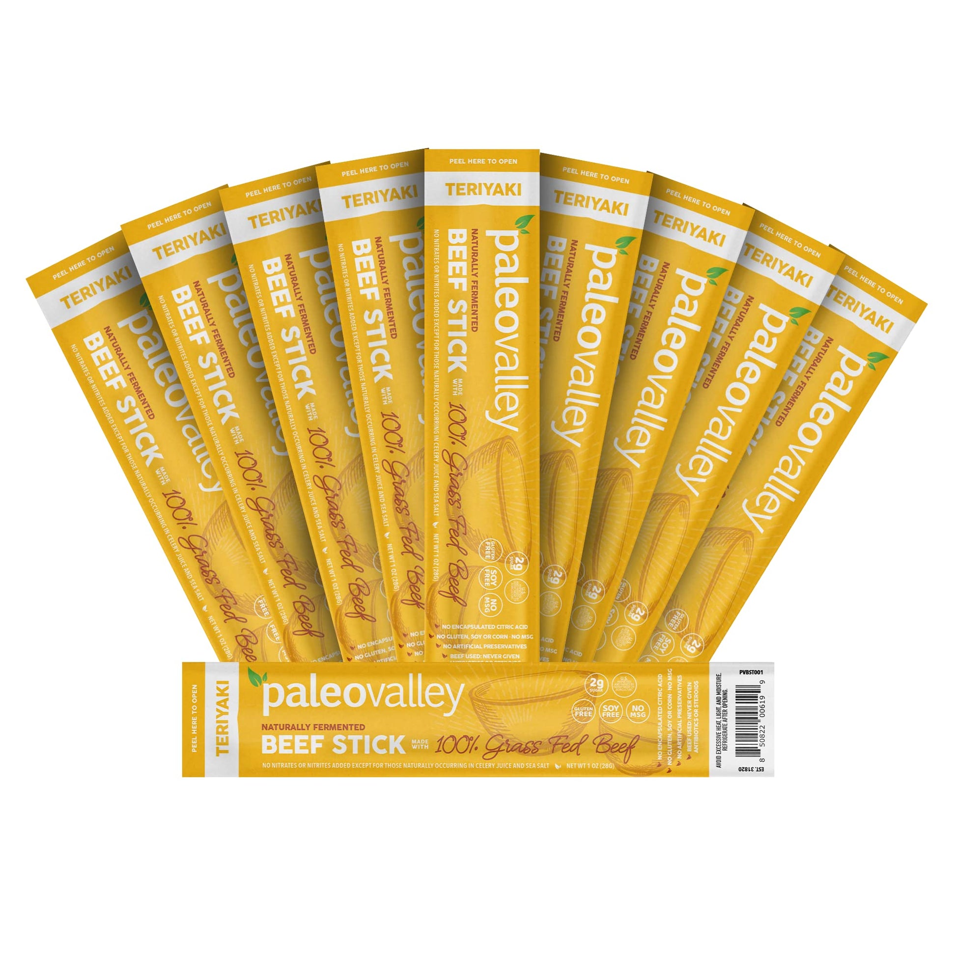 Paleovalley Teriyaki Beef Sticks - Gluten Free, High Protein Snack - 10 Count
