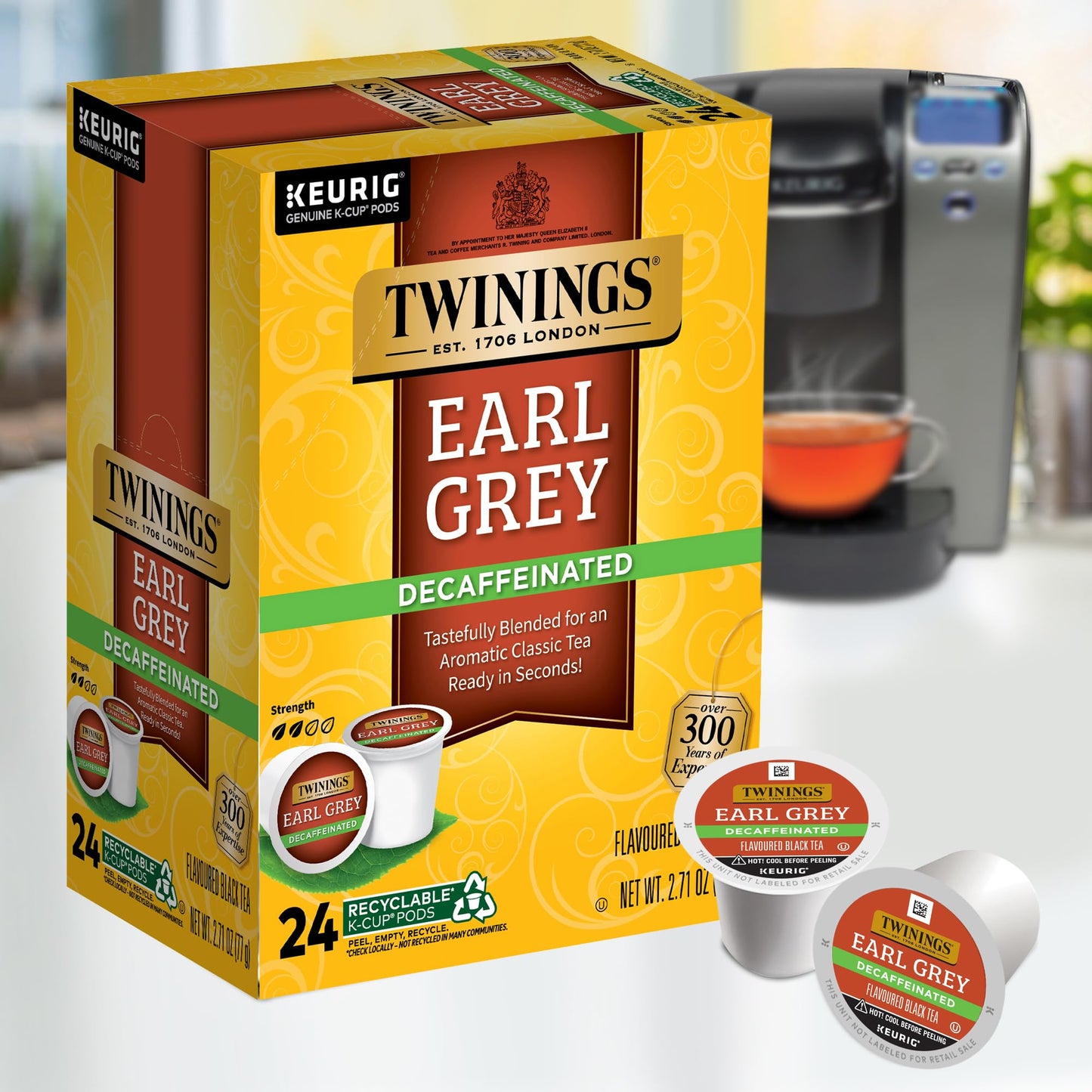 Twinings Decaffeinated Earl Grey Black Tea K-Cup Pods For Keurig, 24 Count (Pack Of 1), Flavoured With Citrus And Bergamot, Enjoy Hot Or Iced | Packaging May Vary