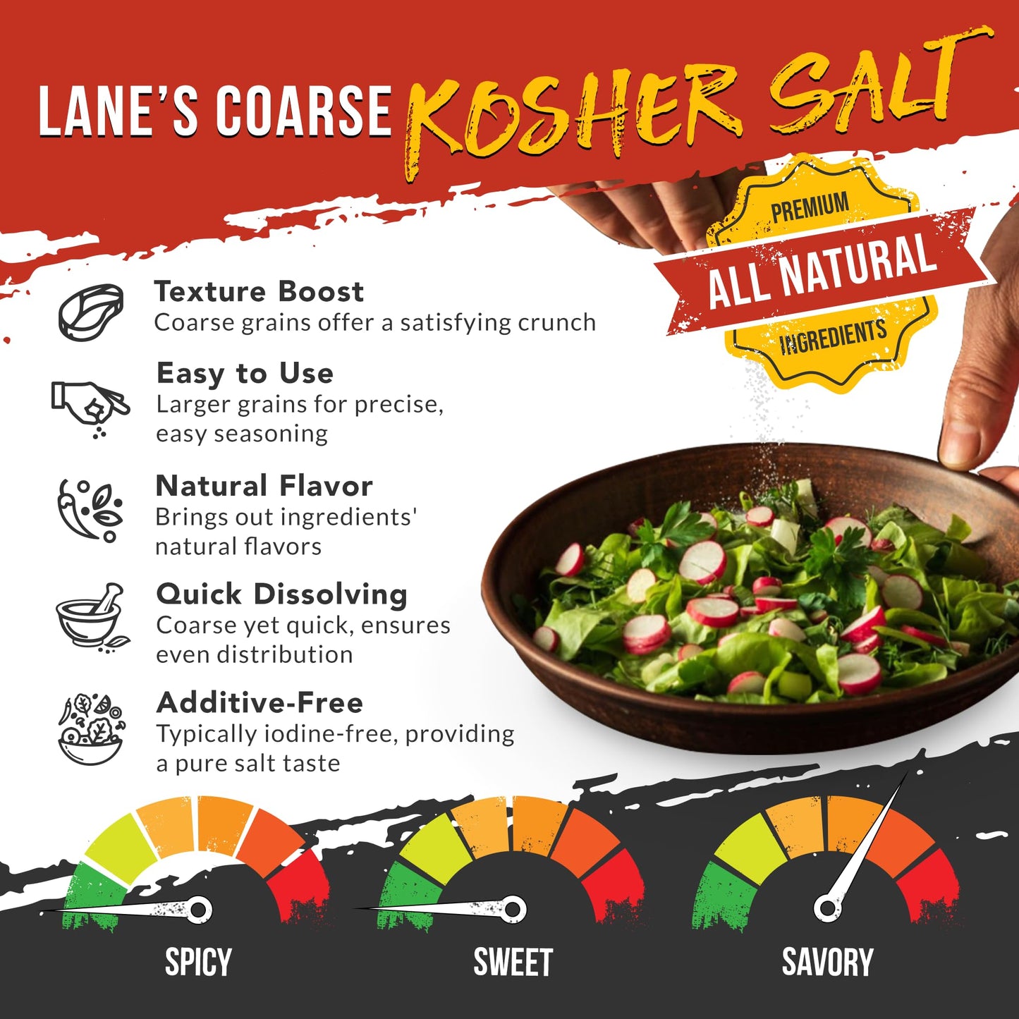 Lanes Kosher Salt Coarse Sea Salt, All-Natural, Gluten-Free, 16 Oz