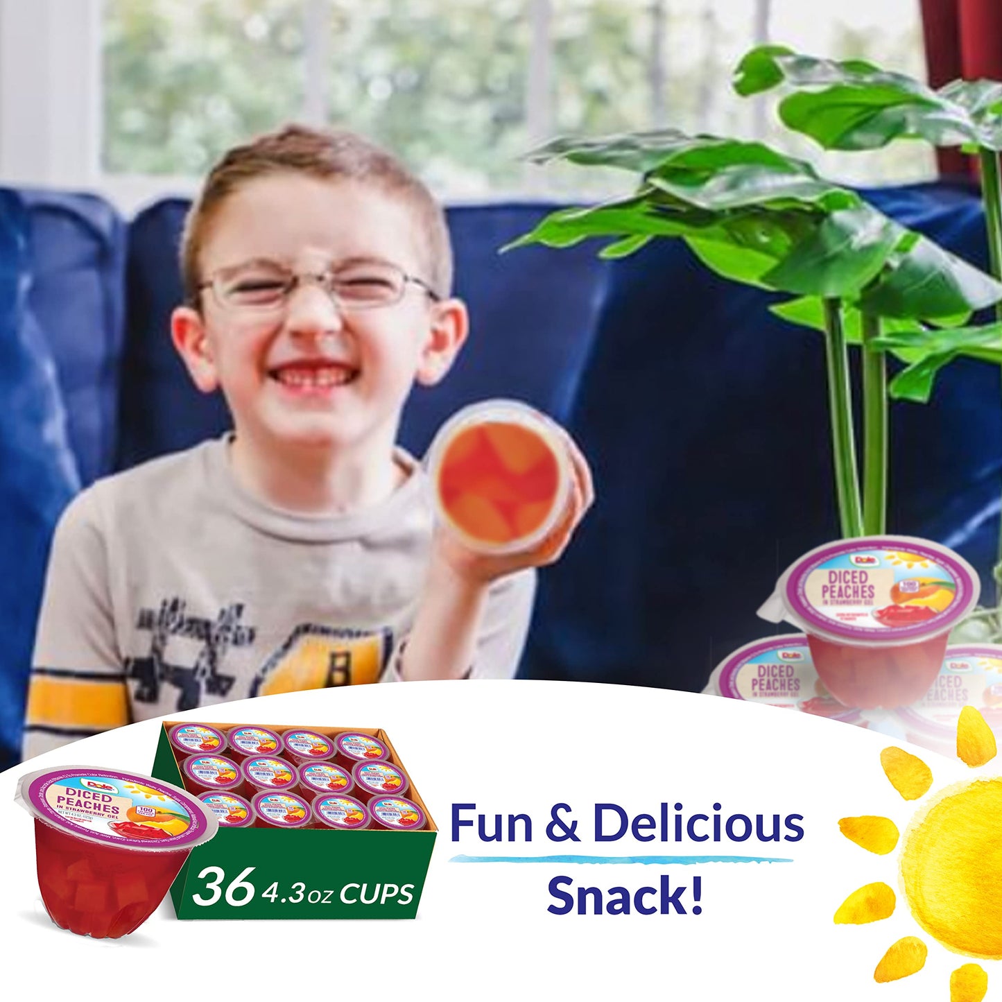 Dole Fruit Bowls Peaches in Strawberry Flavored Gel Snacks, 4.3oz 36 Total Cups, Gluten & Dairy Free, Bulk Lunch Snacks for Kids