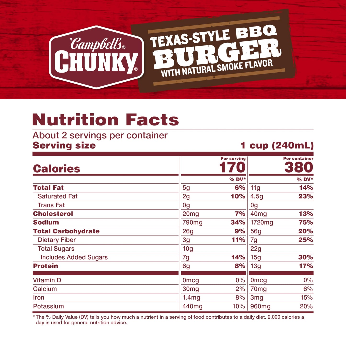 Campbells Chunky Soup, Texas-Style Bbq Burger With Natural Smoke Flavor, 18.8 Oz Can