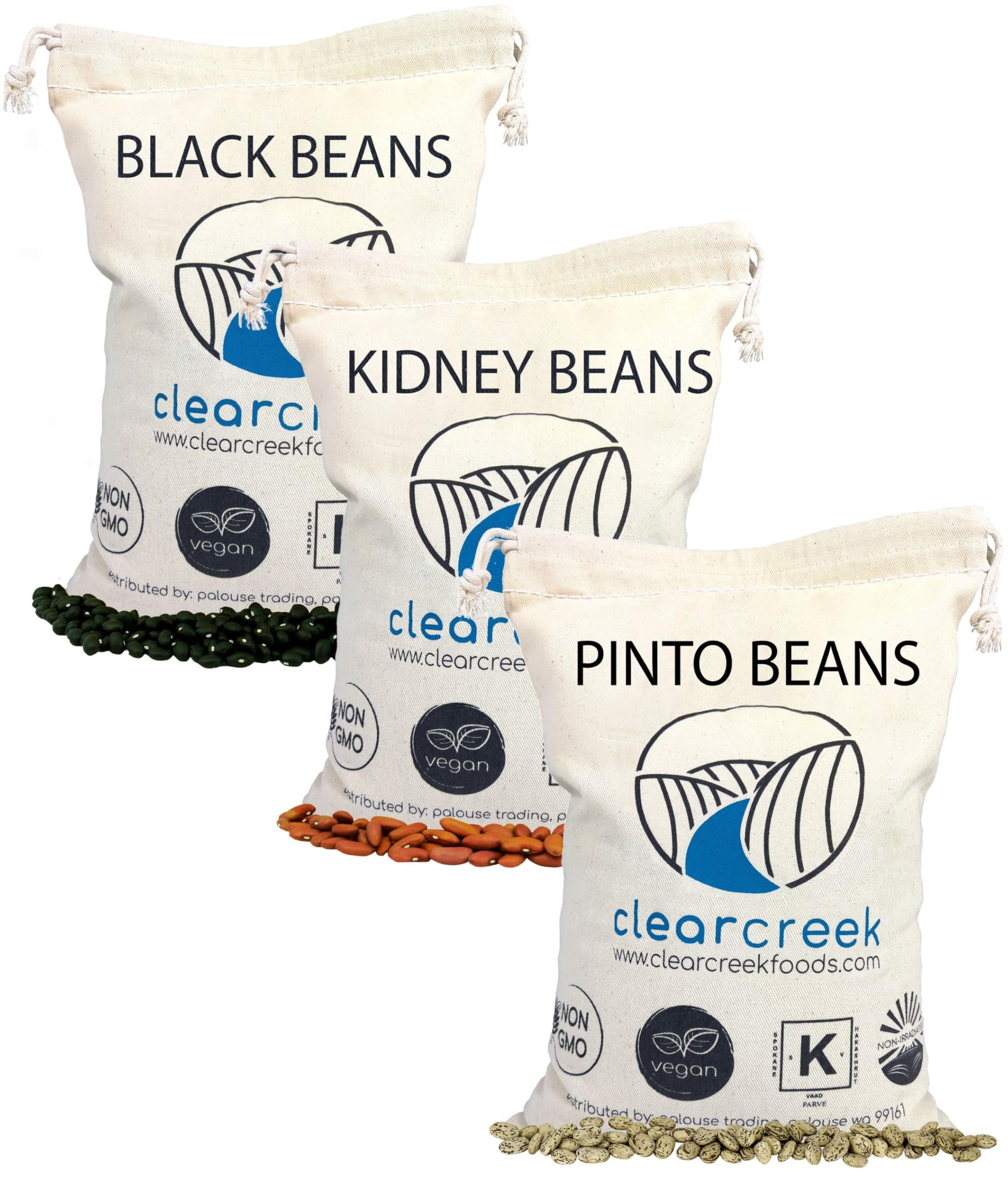 Triple Bean Pack: Black Beans, Pinto and Kidney Beans | 12 lbs (4 lbs each) | Washington State Farmed | Non-GMO | Kosher