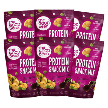 The Good Bean Protein Snack Mix - Balsamic Herb - (6 Pack) 6 Oz Resealable Bag - Fava Beans And Split Peas - Vegan Snack With Go