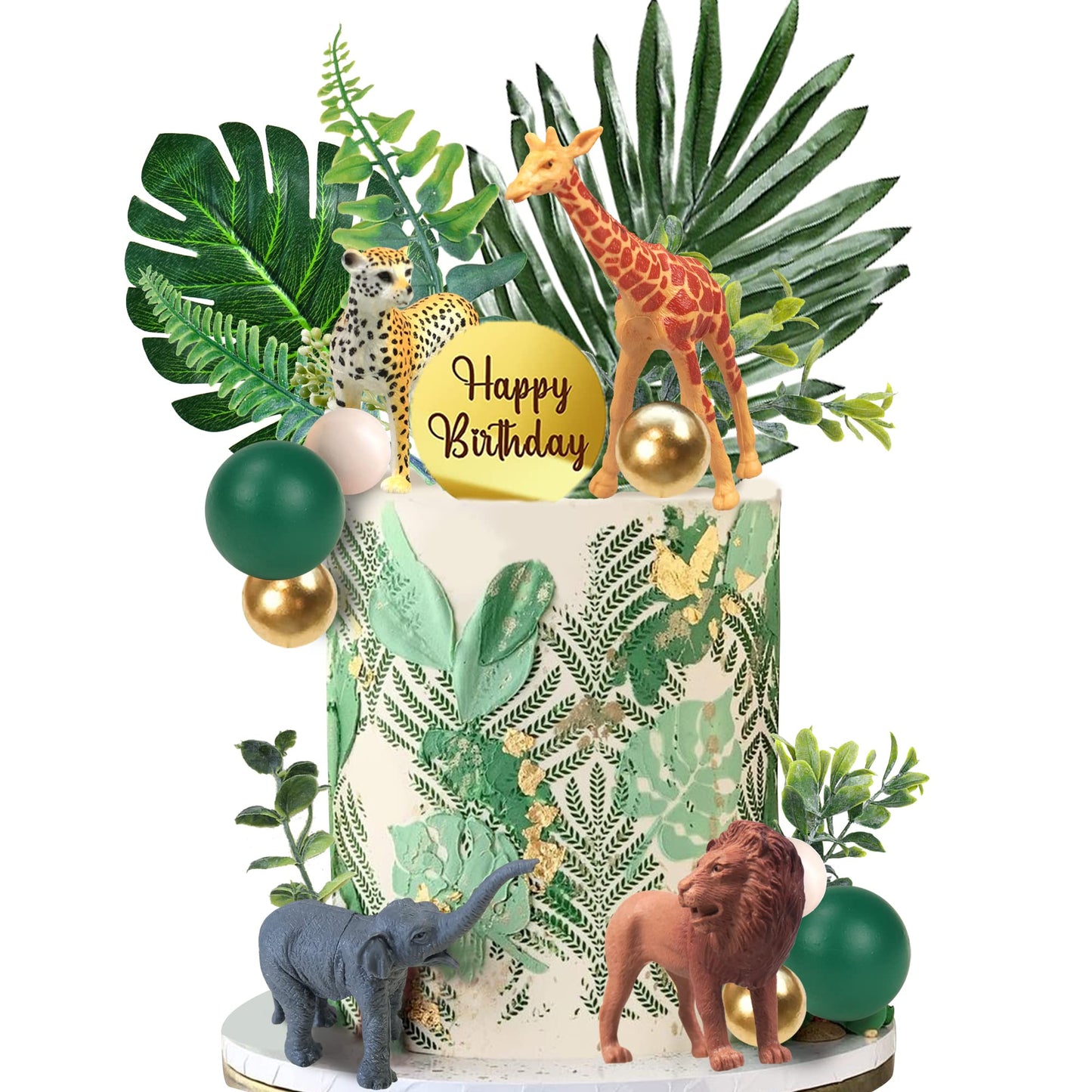 DRWATE 27 PCS Jungle Animal Cake Toppers, Safari Animals Figures, Acrylic, Green, Model GCMGG10005