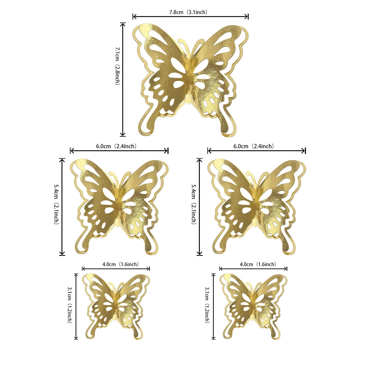 40 Pcs Gold Lively 3D Butterfly Cupcake Toppers Mixed Size Hollow Art Butterfly Cupcake Topper Baby Shower Wedding Anniversary B