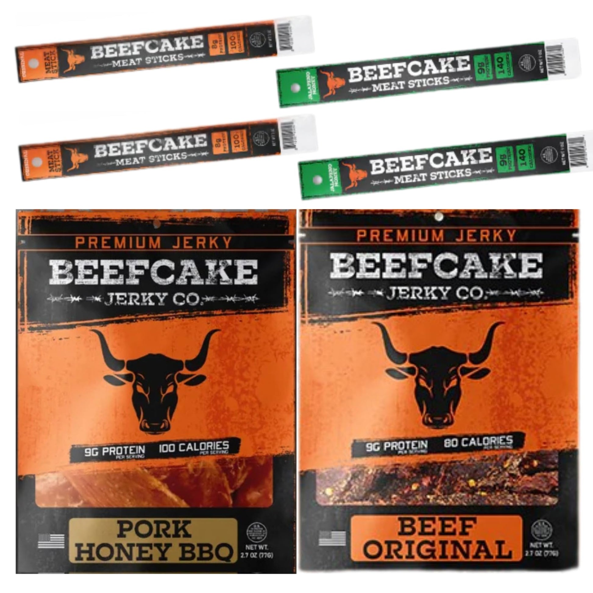 Beefcake Jerky Gift Box Meat Snack Variety Pack - Honey Bbq Pork Jerky And Beef Sticks Protein Snack Pack - High Protein Meat Snacks Gift Set For Men  Office Snacks  Care Packages  Road Trip Snacks