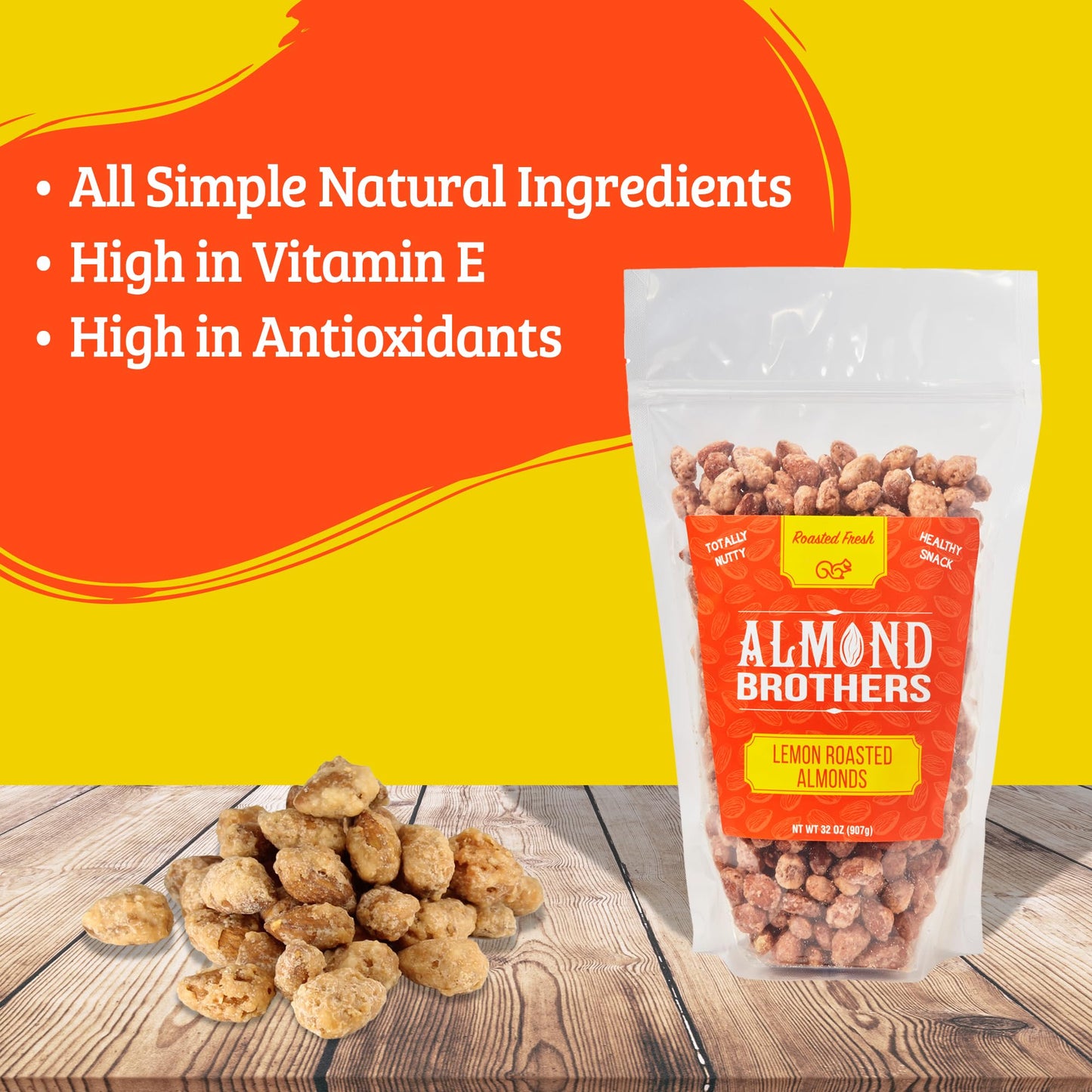 Almond Brothers Roasted Almonds - Hand Crafted Lemon Glazed Almonds, Gluten-Free, Non-Gmo, Candied Almonds - 2 Lb Bag