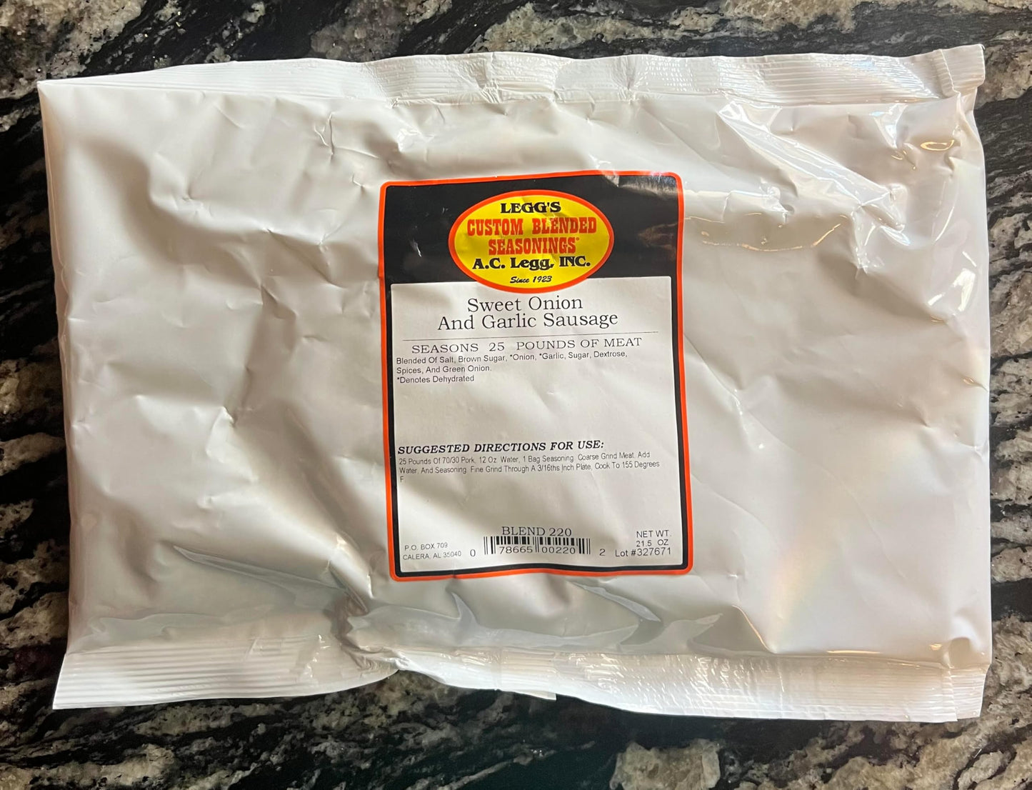 A.C. Legg Custom Blended Seasonings - Sweet Onion and Garlic Sausage Seasoning for up to 25 pounds of meat - 21.5 Ounces