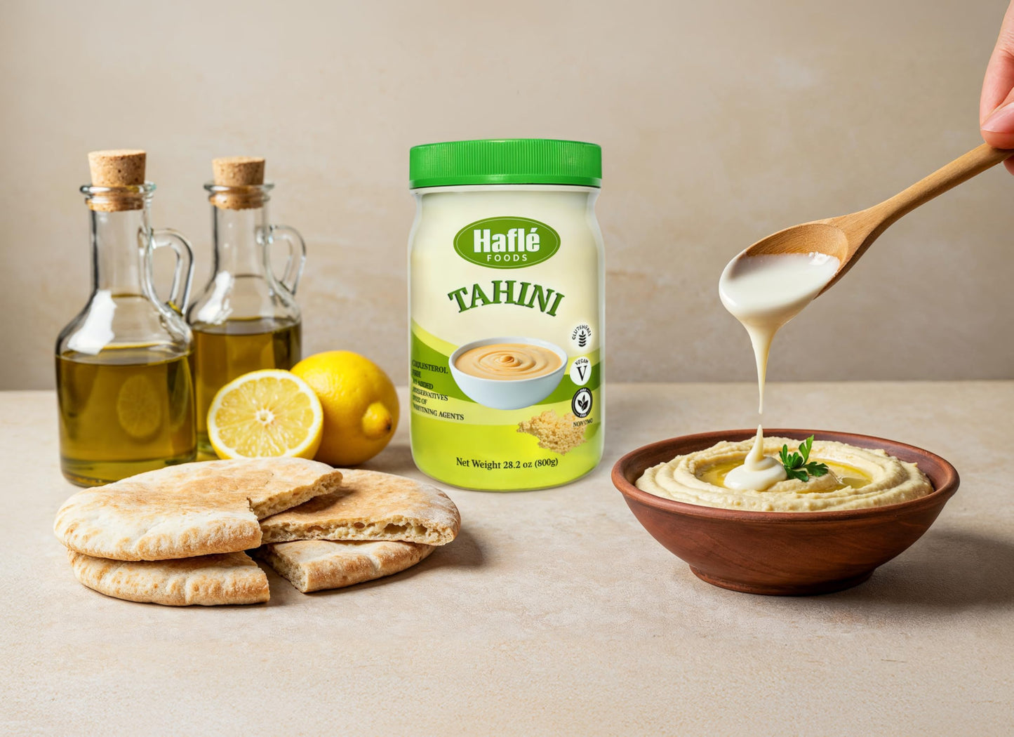 Hafle Tahini Paste For Hummas 28.2Oz (800G) - Jordanian Sesame Seed Paste, Ideal For Hummus, Baba Ganoush, Sauces & Dressings -