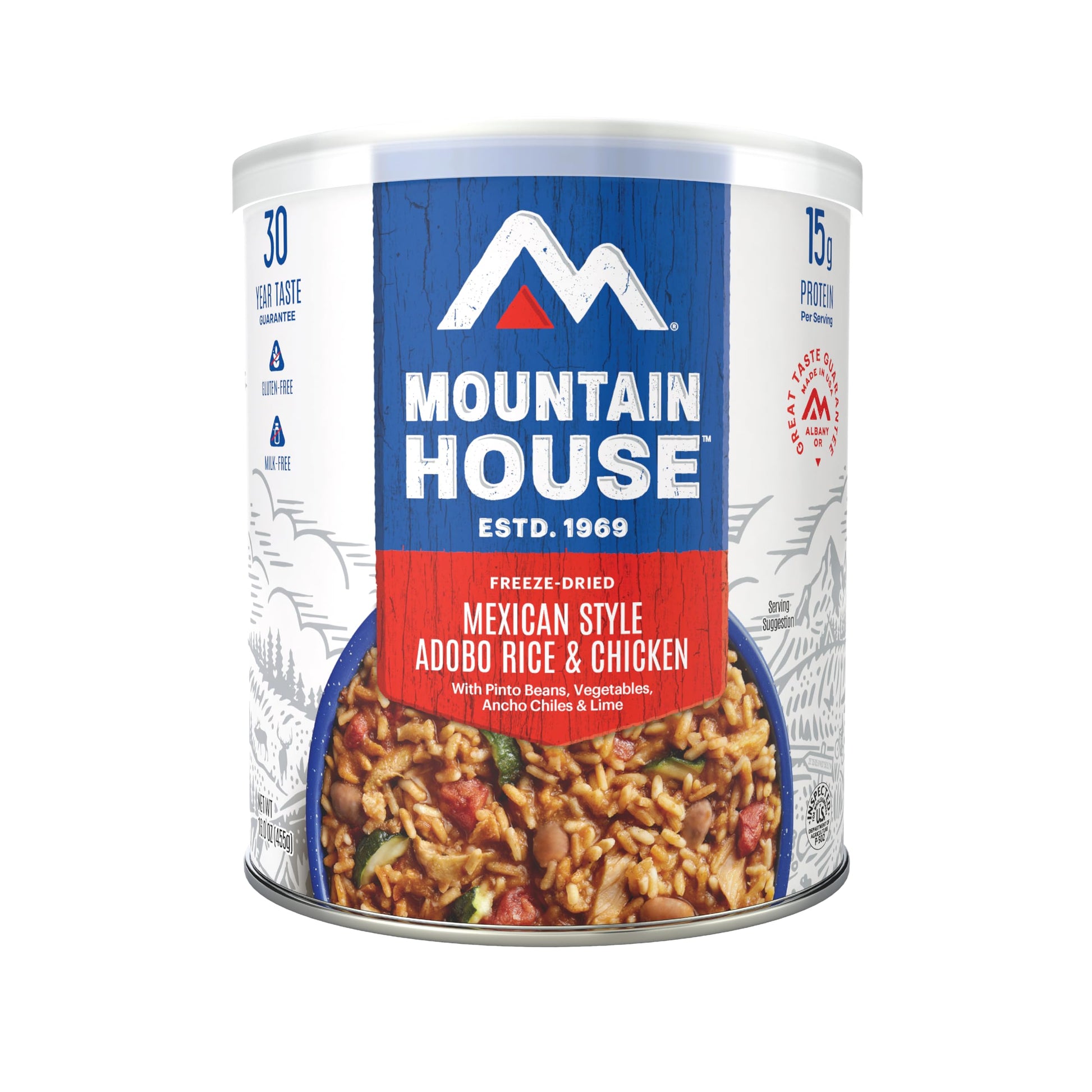Mountain House Gluten-Free Mexican-Style Adobo Rice & Chicken Freeze-Dried Food For Camping, 7 Servings, 30-Year Shelf-Life