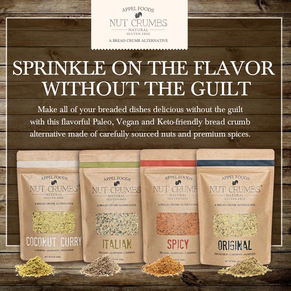 Appel Foods - Nut Crumbs - Bread Crumb Alternative - Gluten Free - Sugar Free - Low Carb - Low Sodium - Raw, Premium Nuts - Orig