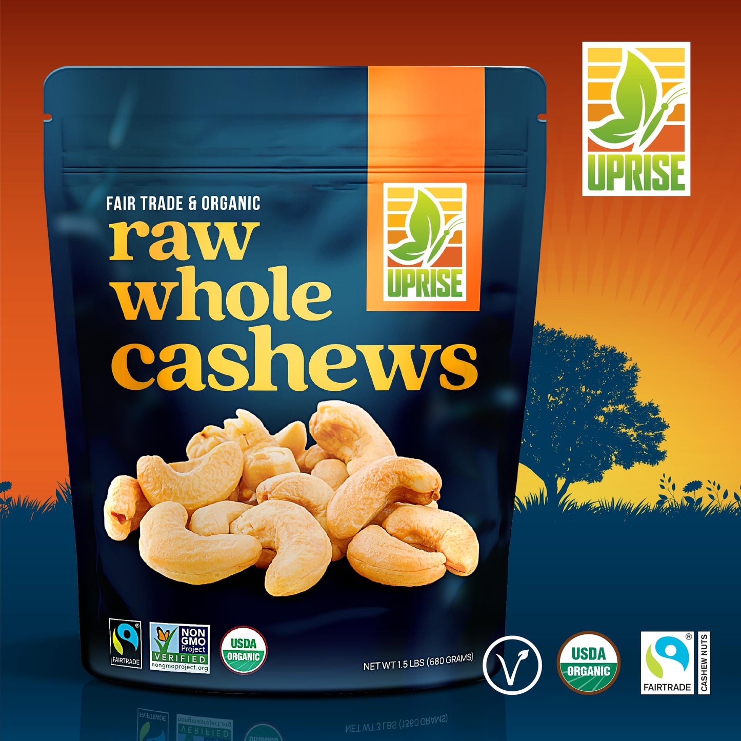 Fair Trade Organic Raw Cashews W320 (1.5 Lb) - Premium Whole Nuts For Snacking & Cooking, Ethically Sourced, Certified Sustainab
