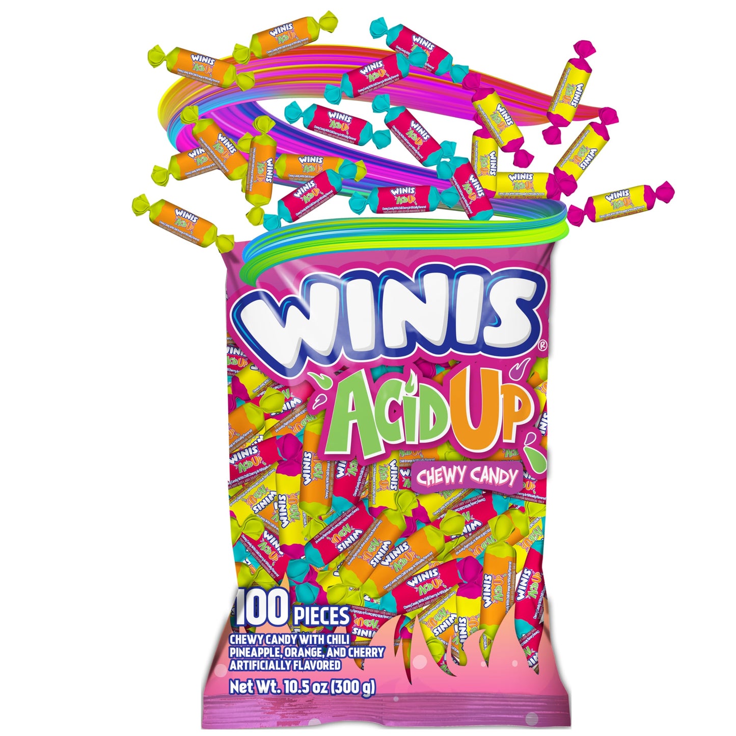 Winis Chewy Candy Sour & Spicy Variety Bag - Taffy Candies 100 individually wrapped pieces - Sharing Size 12 Oz Candy Variety Ba