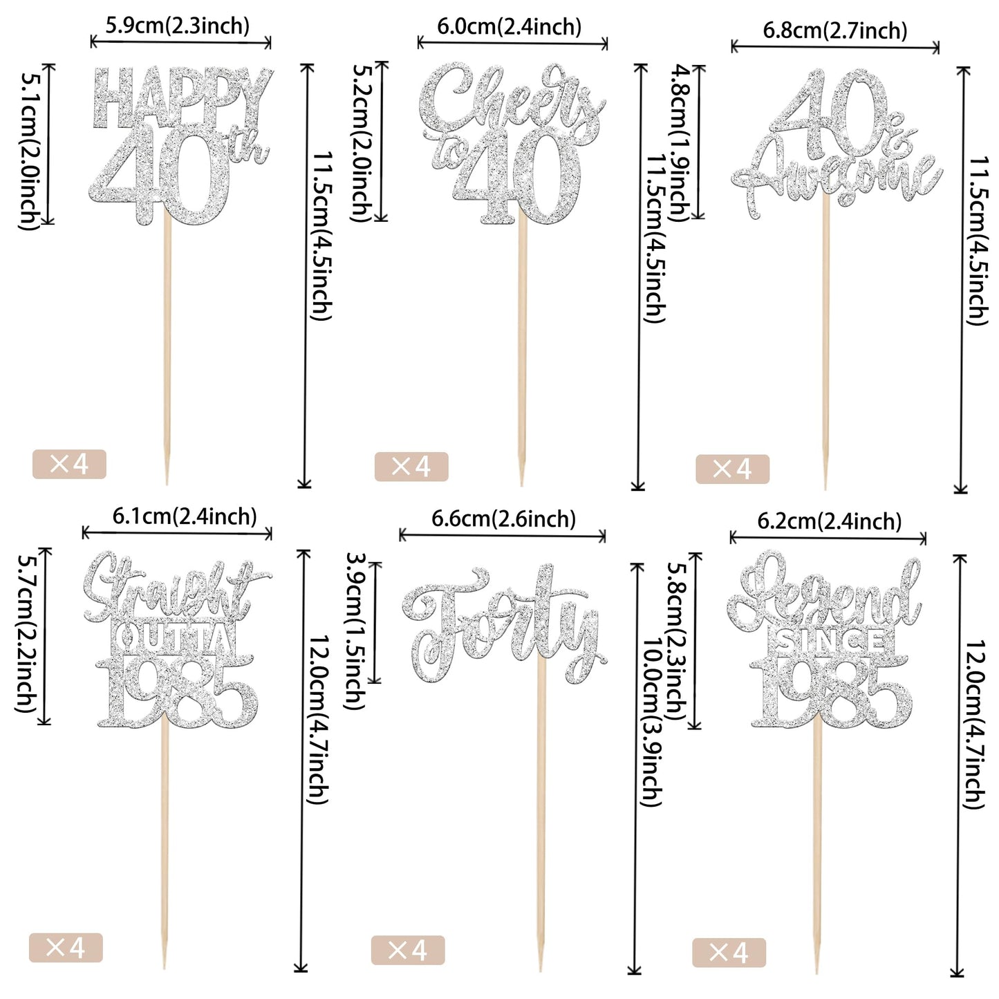 24Pcs Happy 40Th Birthday Cupcake Toppers Forty Straight Outta 1985 Cupcake Picks Cheers To 40 Lengend Since 1985 Cake Decoratio
