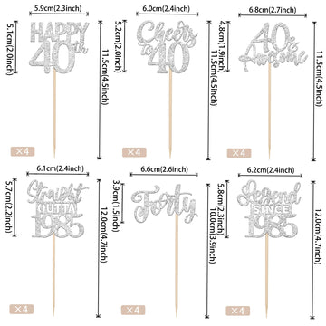 24Pcs Happy 40Th Birthday Cupcake Toppers Forty Straight Outta 1985 Cupcake Picks Cheers To 40 Lengend Since 1985 Cake Decoratio