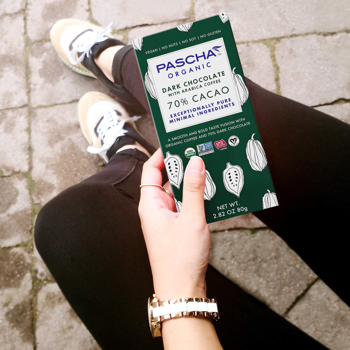 Pascha Organic Dark Chocolate Bars 70% Cacao With Arabica Coffee, Utz, Gluten Free & Non Gmo, 2.8 Oz, Pack Of 10
