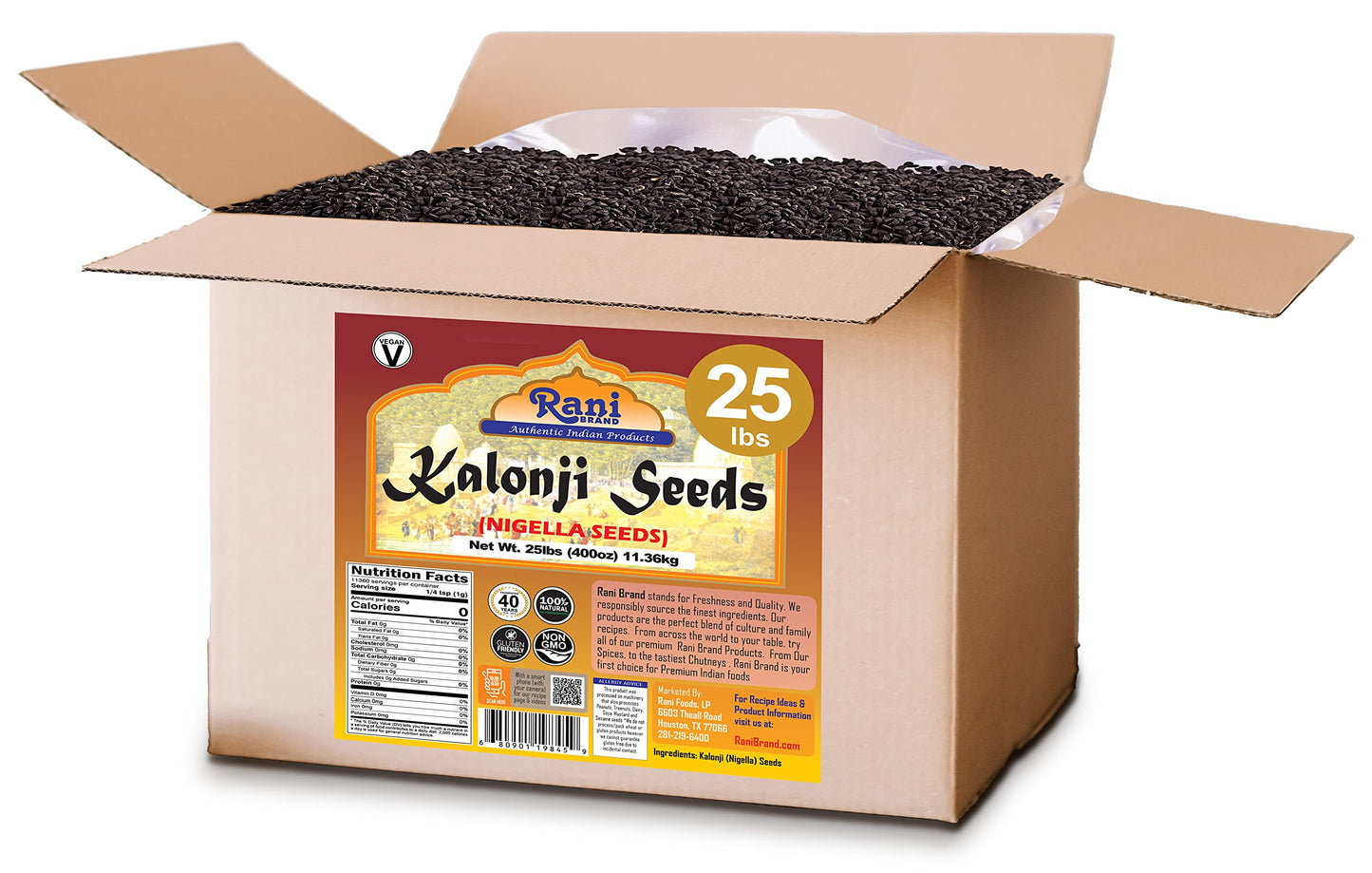 Rani Kalonji (Black Seed, Nigella Sativa, Black Cumin) Seeds 400Oz (25Lbs) 11.36Kg Bulk Box ~ All Natural | Gluten Friendly | No