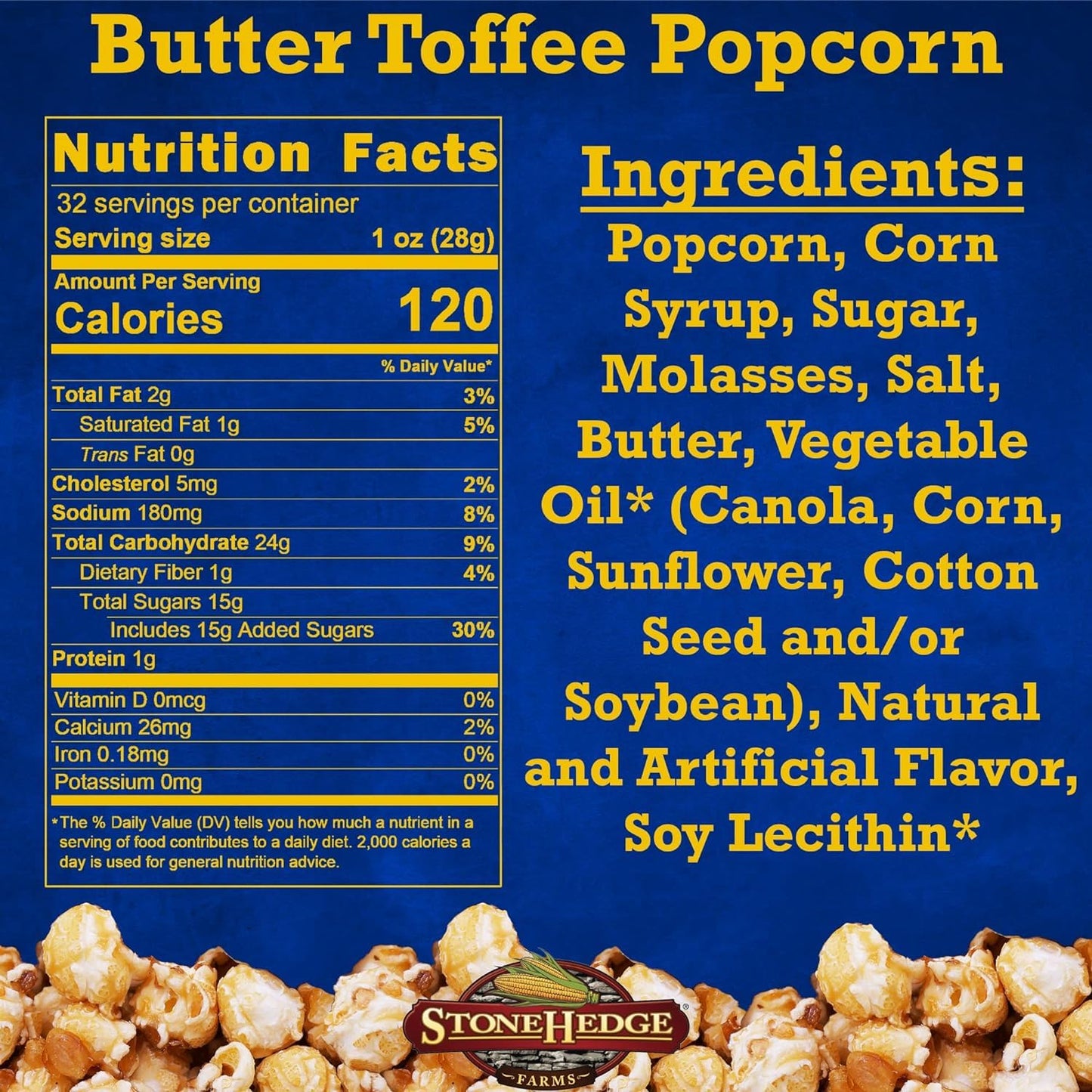 Stonehedge Farms Flavored Popcorn Barrel Variety Pack - Caramel And Butter Toffee - 32 Ounces Each - Reclosable Bulk Barrels - M