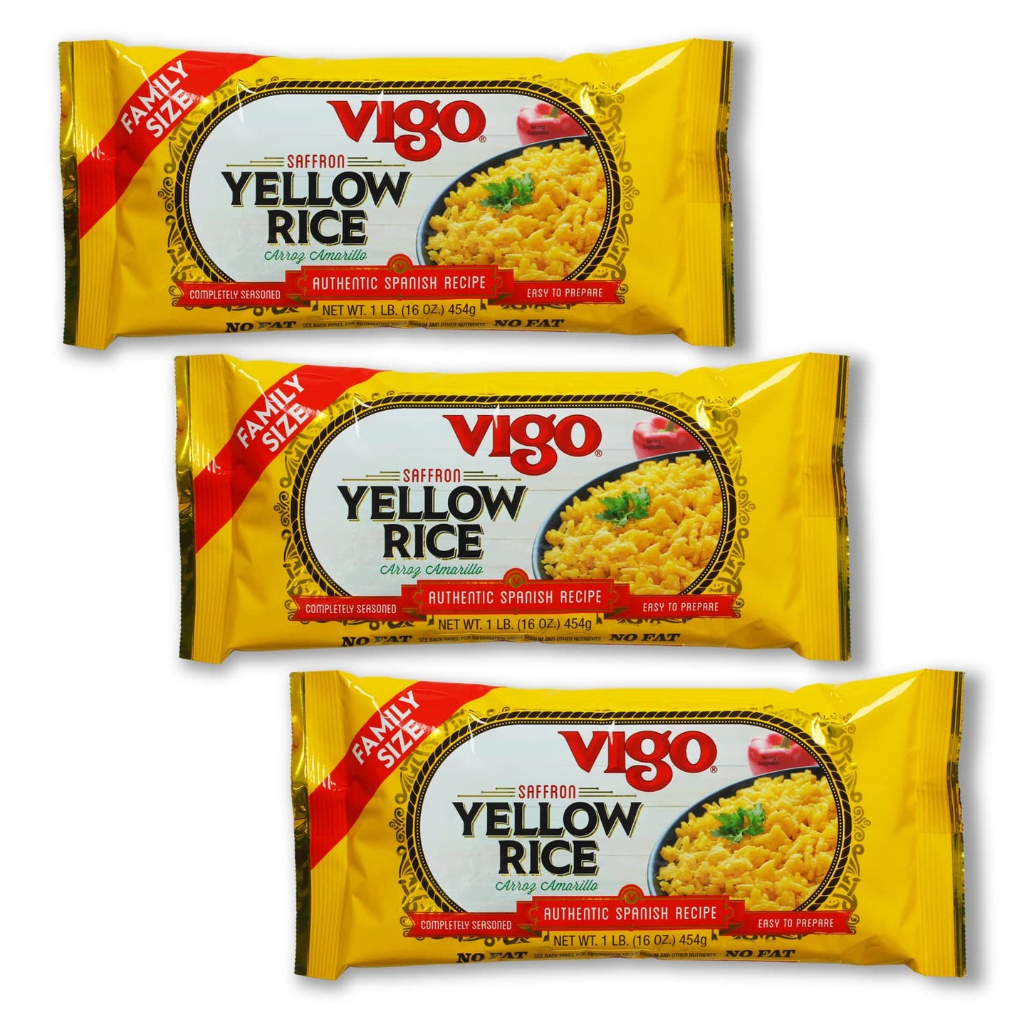 Vigo Authentic Saffron Yellow Rice, Low Fat, 16oz (Yellow Rice, 16 Ounce (Pack of 3))