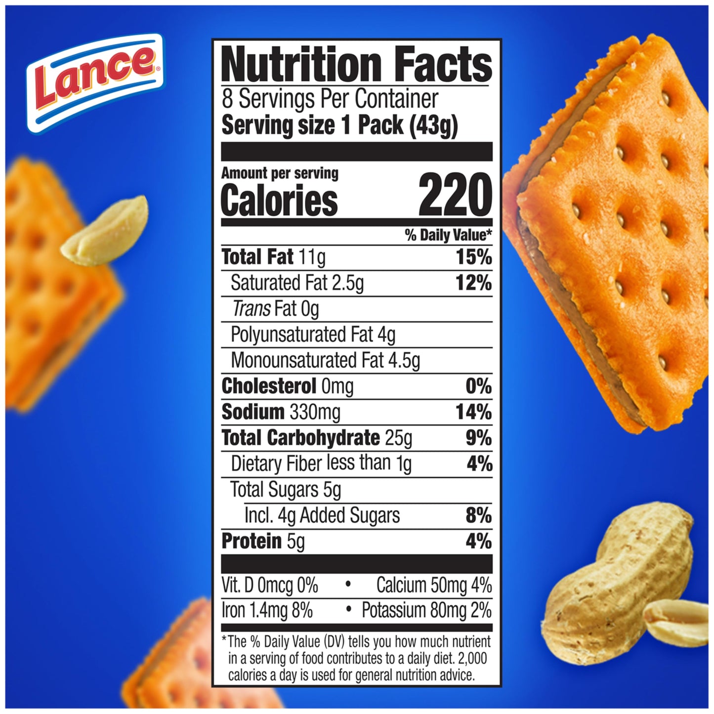 Lance Sandwich Crackers, Toastchee Peanut Butter, 8 Individual Packs, 6 Sandwiches Each