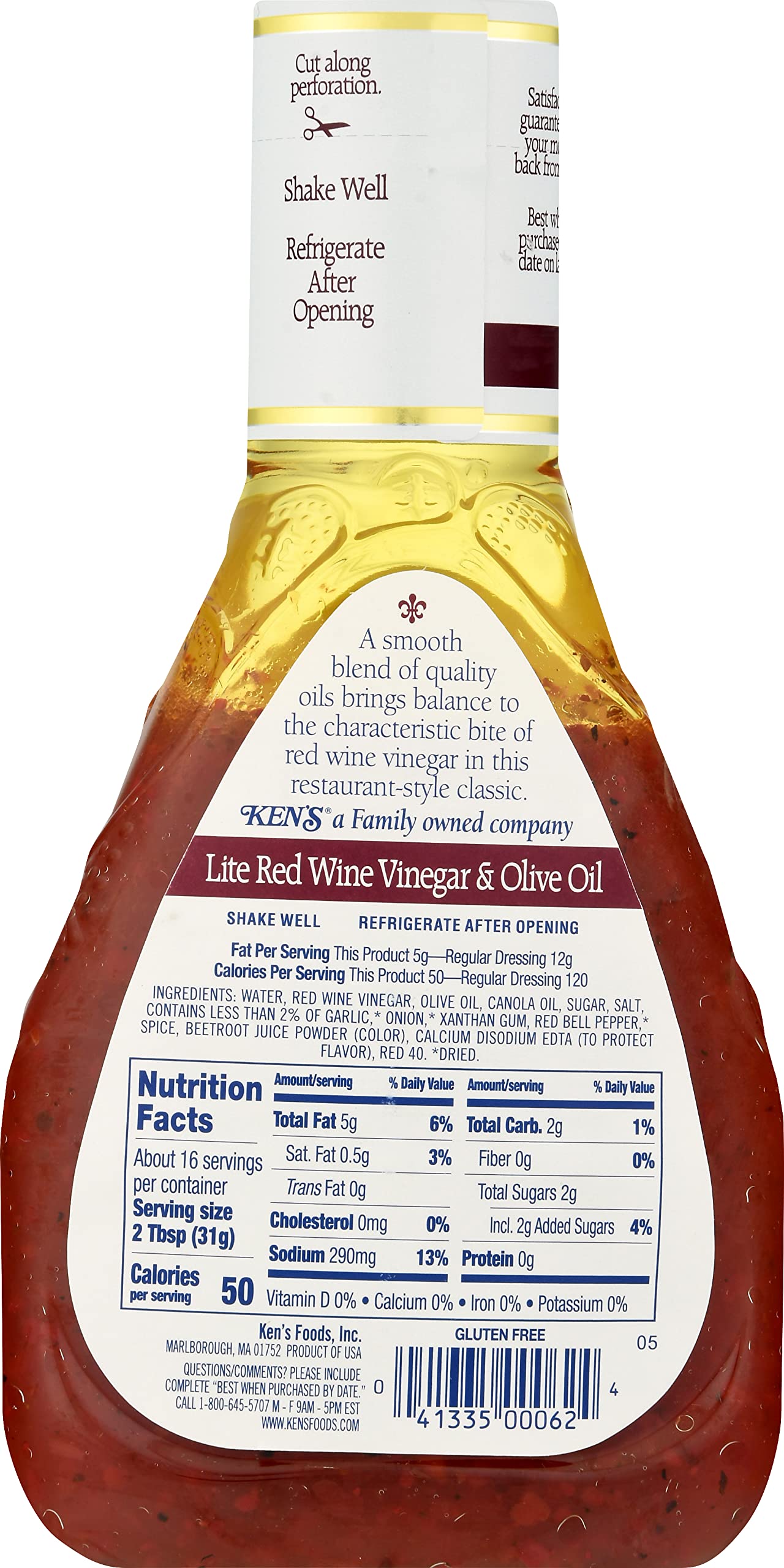 Kens Steak House Lite Red Wine & Olive Oil Dressing - 16 Fl Oz (Pack of 3)