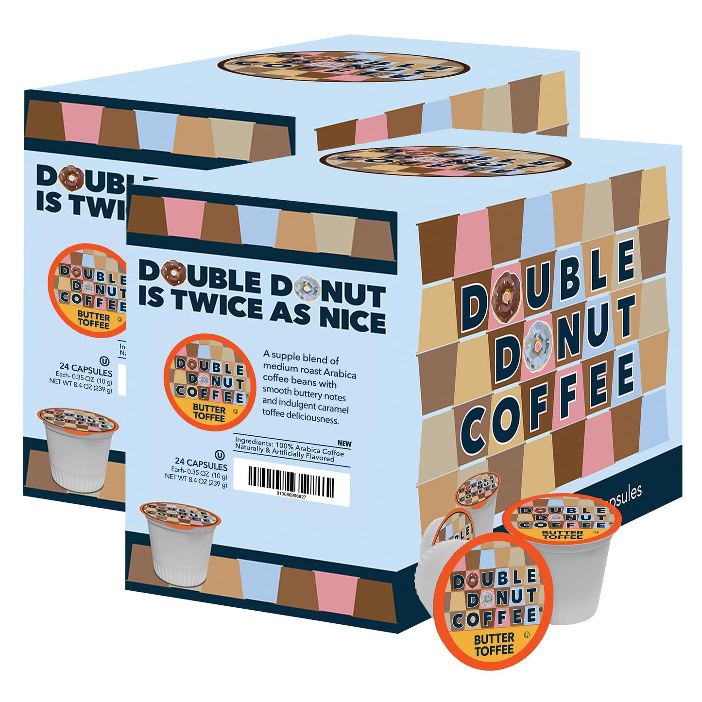 Double Donut Coffee Coffee Pods, Medium Roast, Butter Toffee Flavor, 48 Count, Compatible with Keurig K Cups