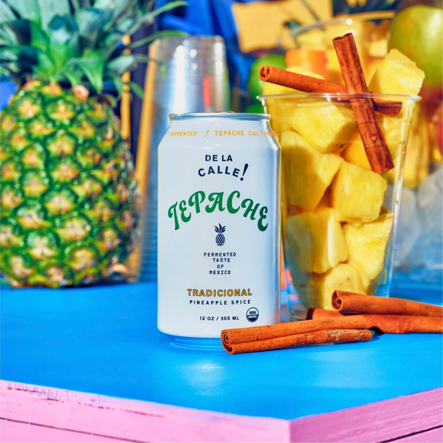 De La Calle Tepache - Pineapple Spice - Modern Mexican Soda - Craft Fermented Pineapple Sparkling Beverage - Certified Organic, Antioxidant Rich, Non- Ic, Healthy Soda, Low Sugar, Low Calorie, Non-Gmo