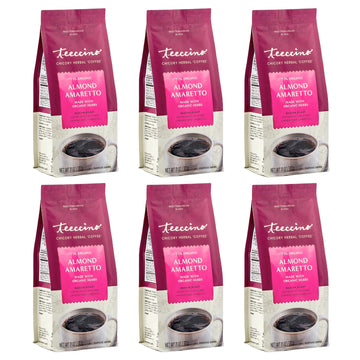 Teeccino Almond Amaretto Ground Herbal Coffee - Caffeine Free, Medium Roast, 11 Ounce (Pack of 6)