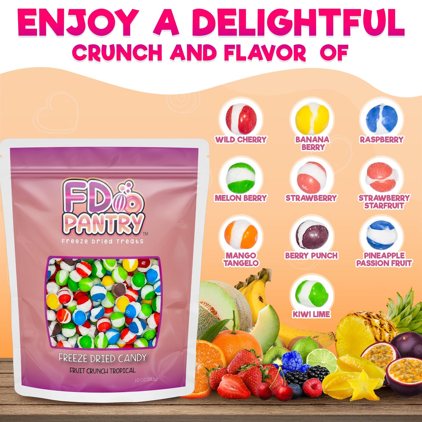 Fruit Crunch Tropical - Freeze Dried Candy, 10 Oz - Exotic Fruit Flavors, Large Pouch - Ideal Gift Snack Treat