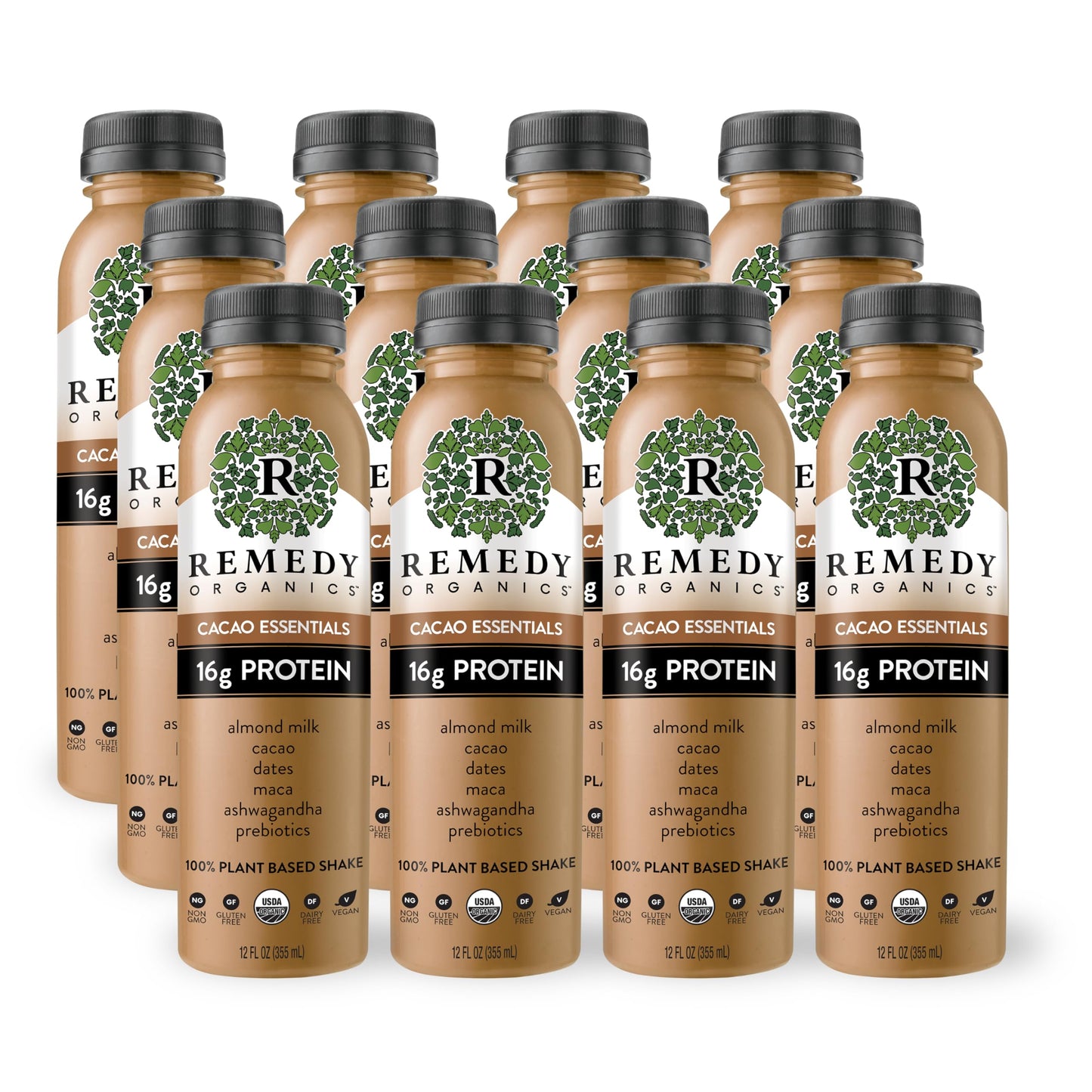 Remedy Organics Cacao Essentials 12-Pack | Plant Based 16g Protein Shakes  Ready to Drink | USDA Organic  Gluten Free  Dairy Free  Soy Free
