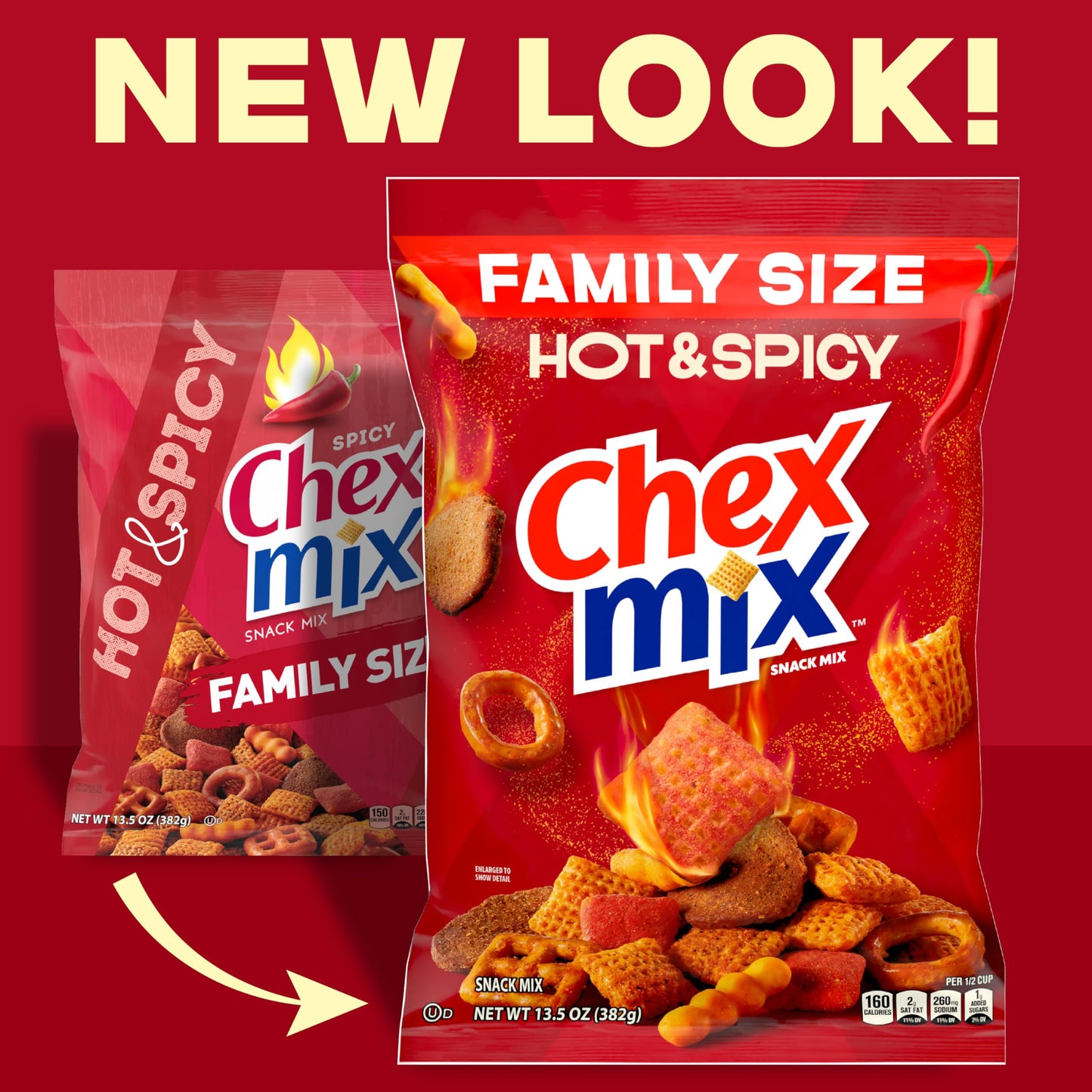 Chex Mix Hot and Spicy Savory Snack Mix  Family Size  Snack Bag  13.5 oz