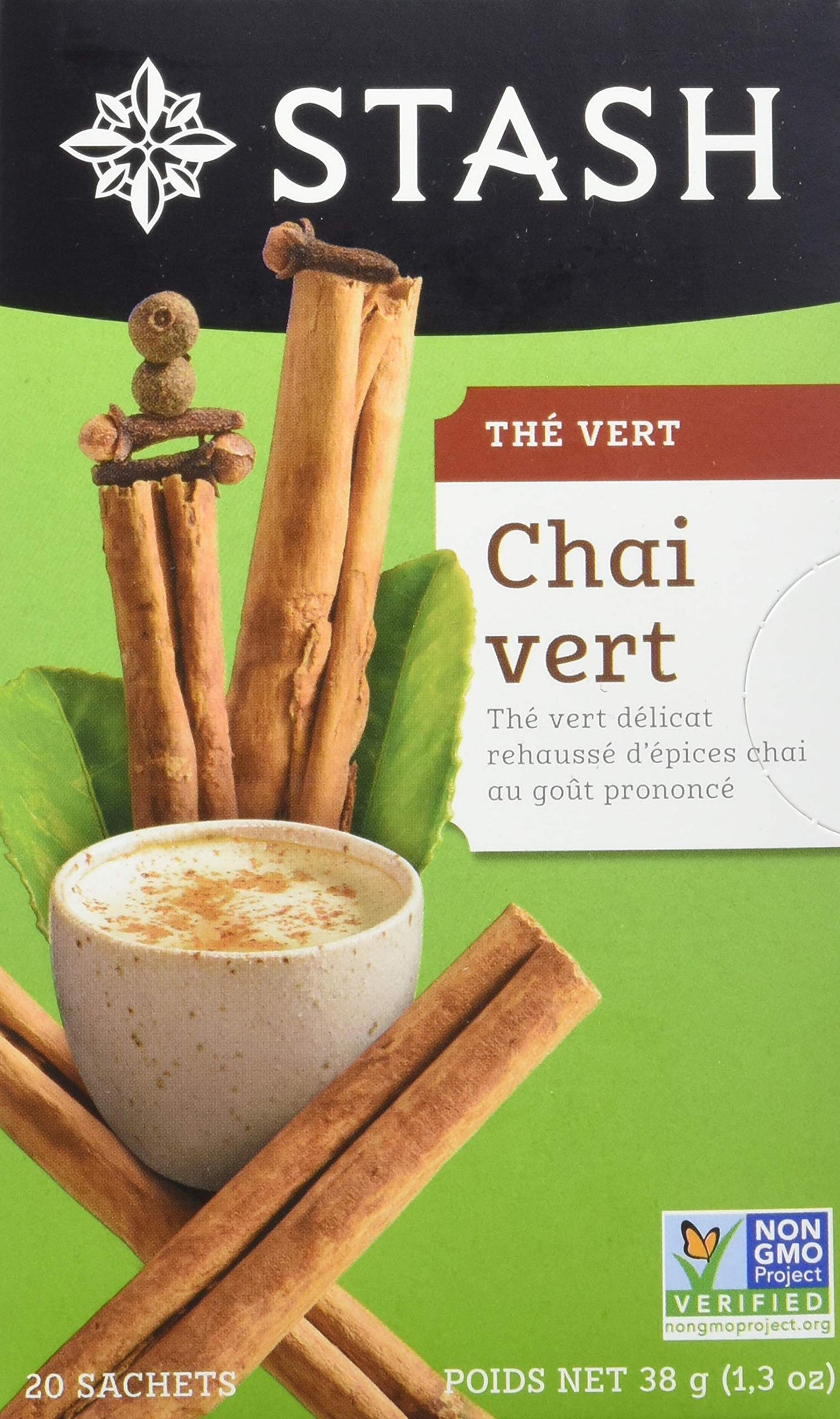 Stash Tea Chai Green Tea - Caffeinated, Non-GMO, 20 Count (Pack of 6) - 120 Bags Total