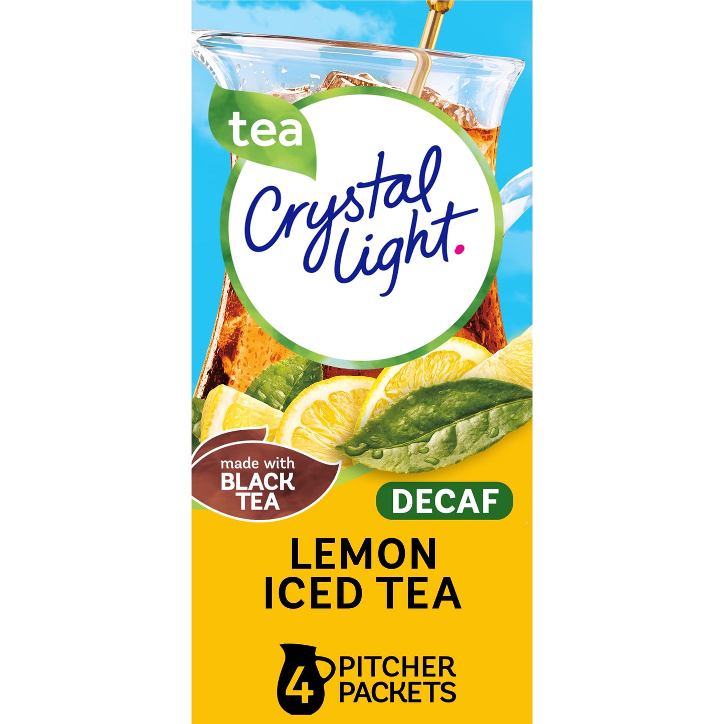 Crystal Light Sugar-Free Decaffeinated Lemon Iced Tea Naturally Flavored Powdered Drink Mix 4 Count Pitcher Packets