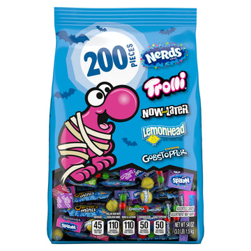 Halloween Candy Classic Fun Trick-or-Treat Variety Bag  NERDS Original  Trolli  Now and Later  Lemonhead  and Gobstopper  200 Pieces  54 Ounces