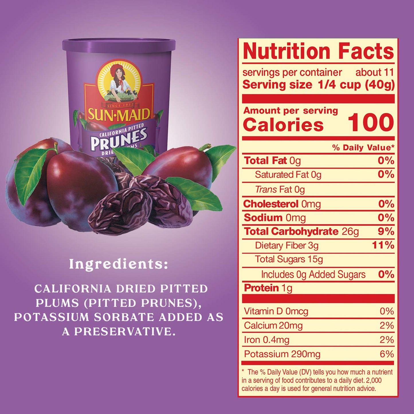 Sun-Maid Pitted Dried Prunes, All Natural Dried Plums, No Added Sugars, 16 Oz (Pack Of 2)