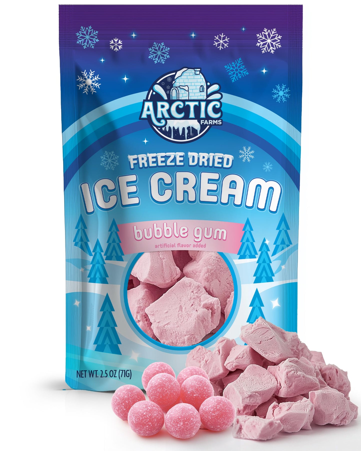 Arctic Farms Freeze Dried Ice Cream Bits Bagged And Boxed - Does Not Melt (Bubble Gum) (2.5Oz)
