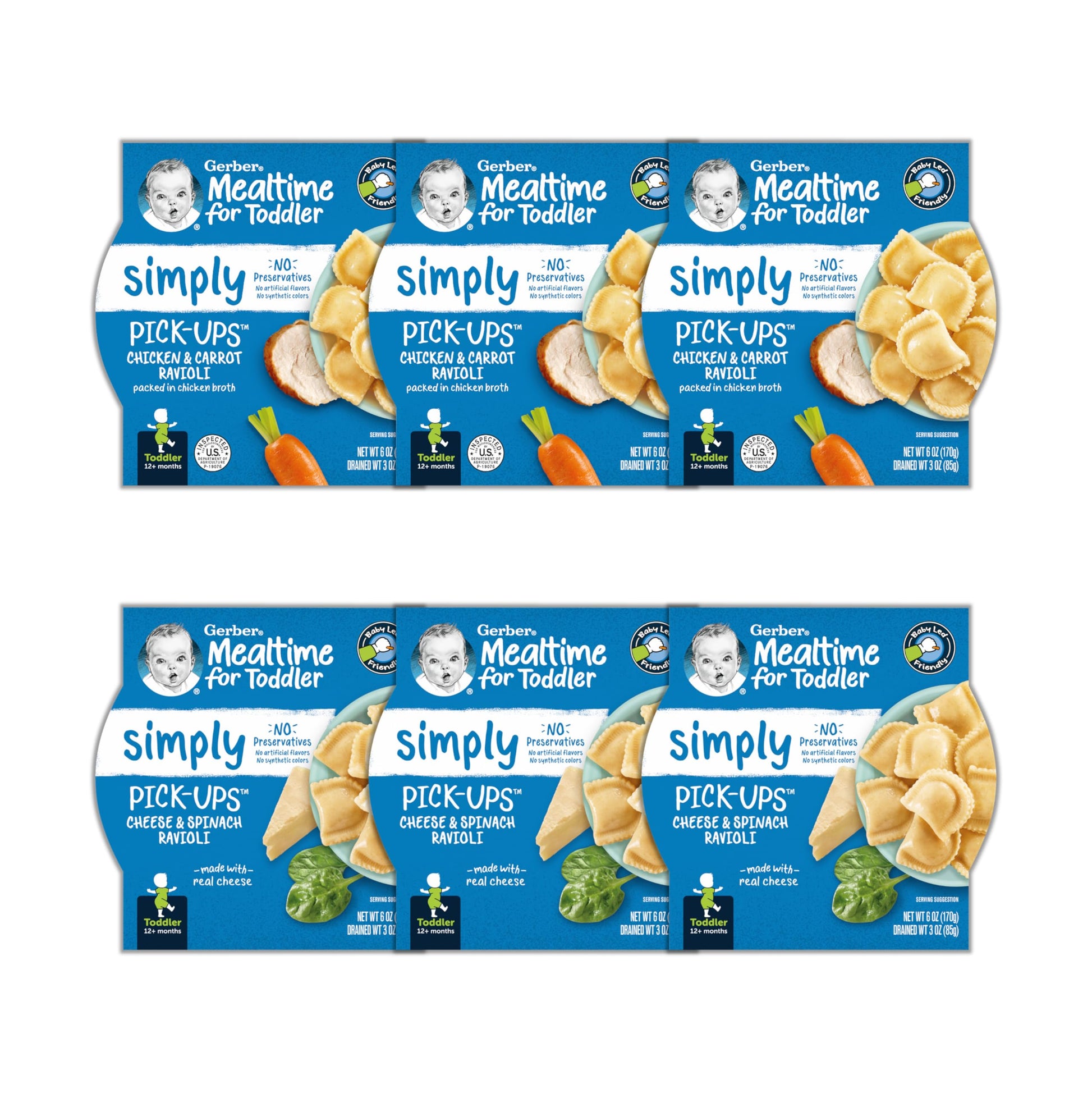 Gerber Mealtime For Toddler, Pick-Ups, Ravioli Multipack, 6 Oz Tray (Pack Of 6), Variety Pack