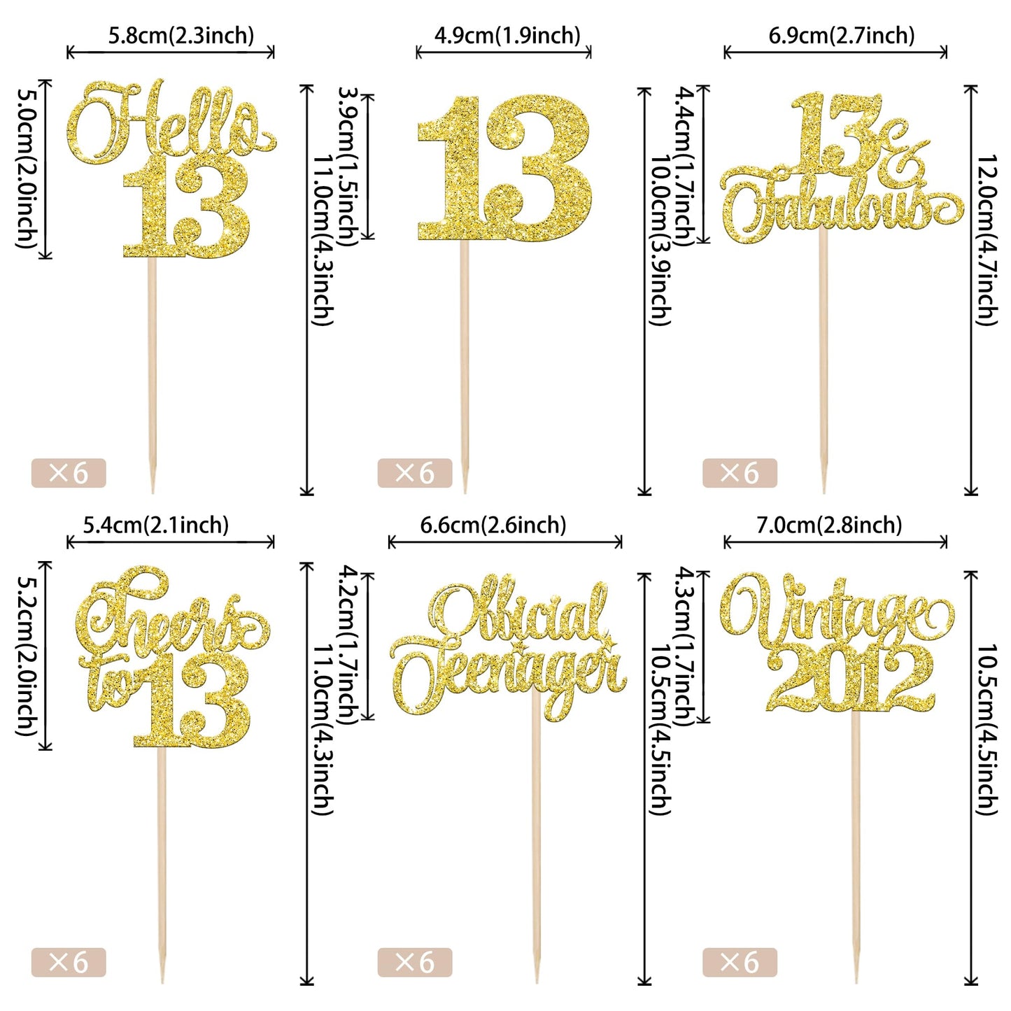 Rssta i Cupcake Toppers 24 Pack Gold Glitter 13th Birthday Decorations