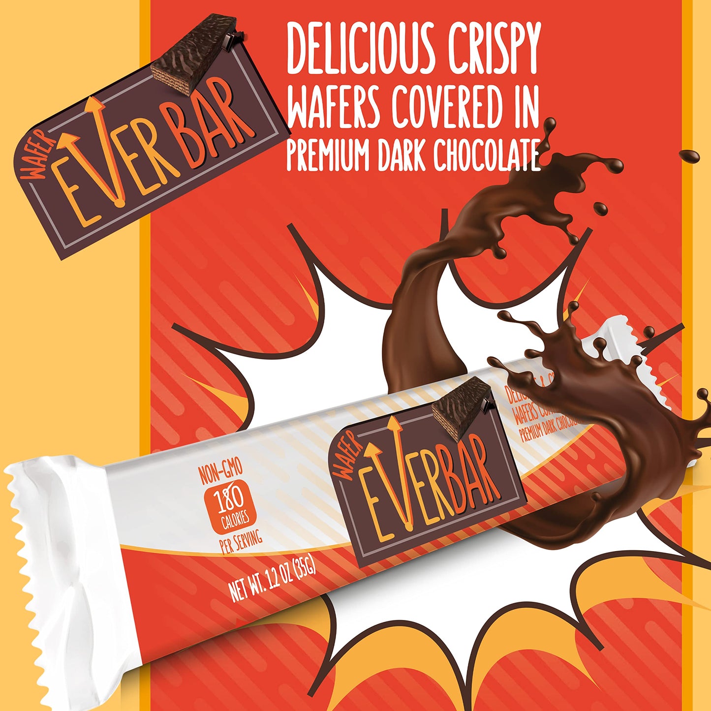 EverBar Dark Chocolate Wafer Candy Bars, Non-GMO, Bite-Size, 144 Count, Brown