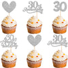 24 PCS 30th Anniversary Cupcake Toppers Silver Glitter Heart 30 Pearl Wedding Anniversary Cupcake Picks for Cheers to 30 Years B