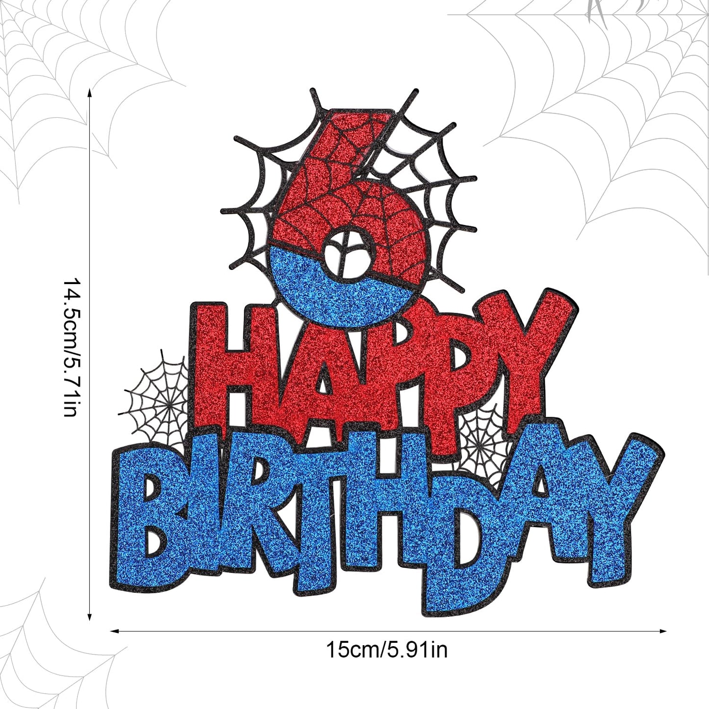 XIHIRCD Spider Birthday Cake Topper, Double-Sided, 5.91x5.71in, Paper, Black/Blue/Red, Model 049