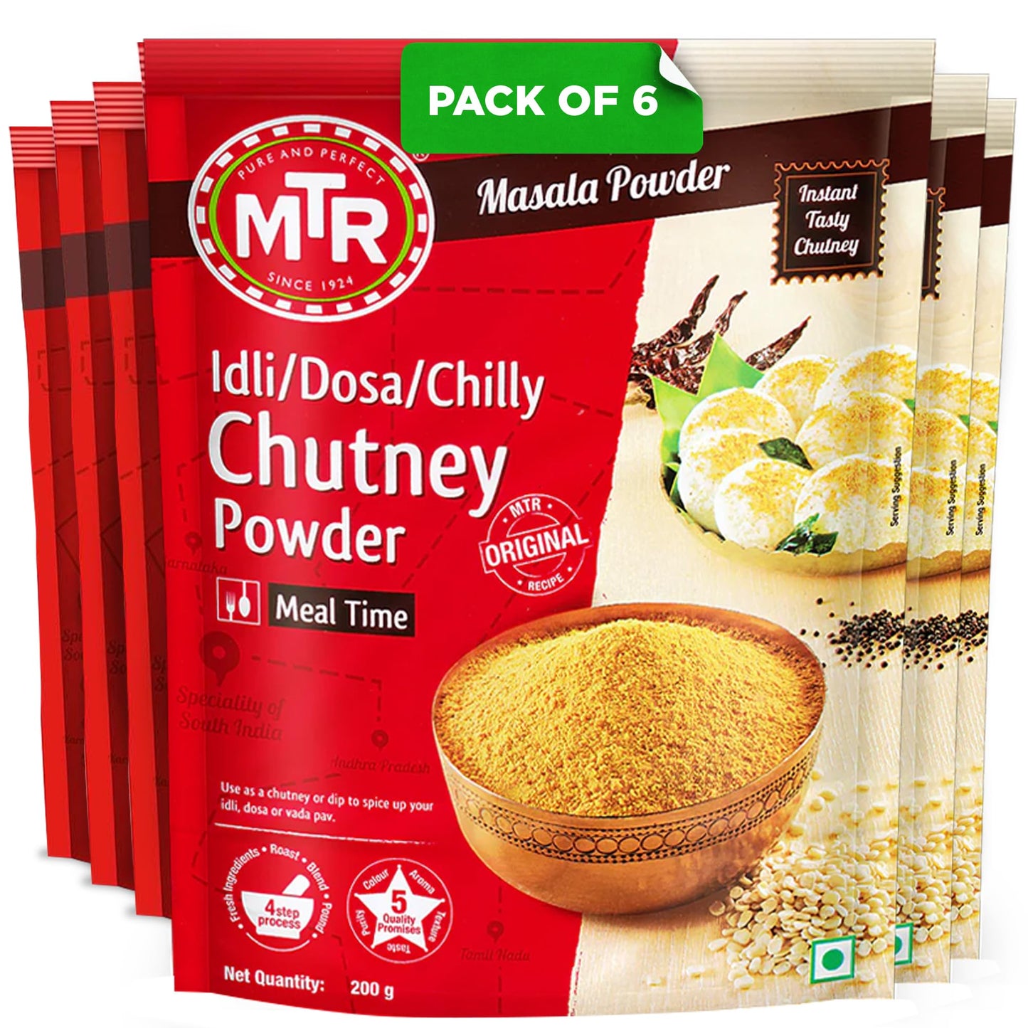 MTR Spiced Chutney Powder - Indian Spice Blend with Black gram dal, Red Chilli, Curry Leaves, Mustard, and Asafoetida - Instant 