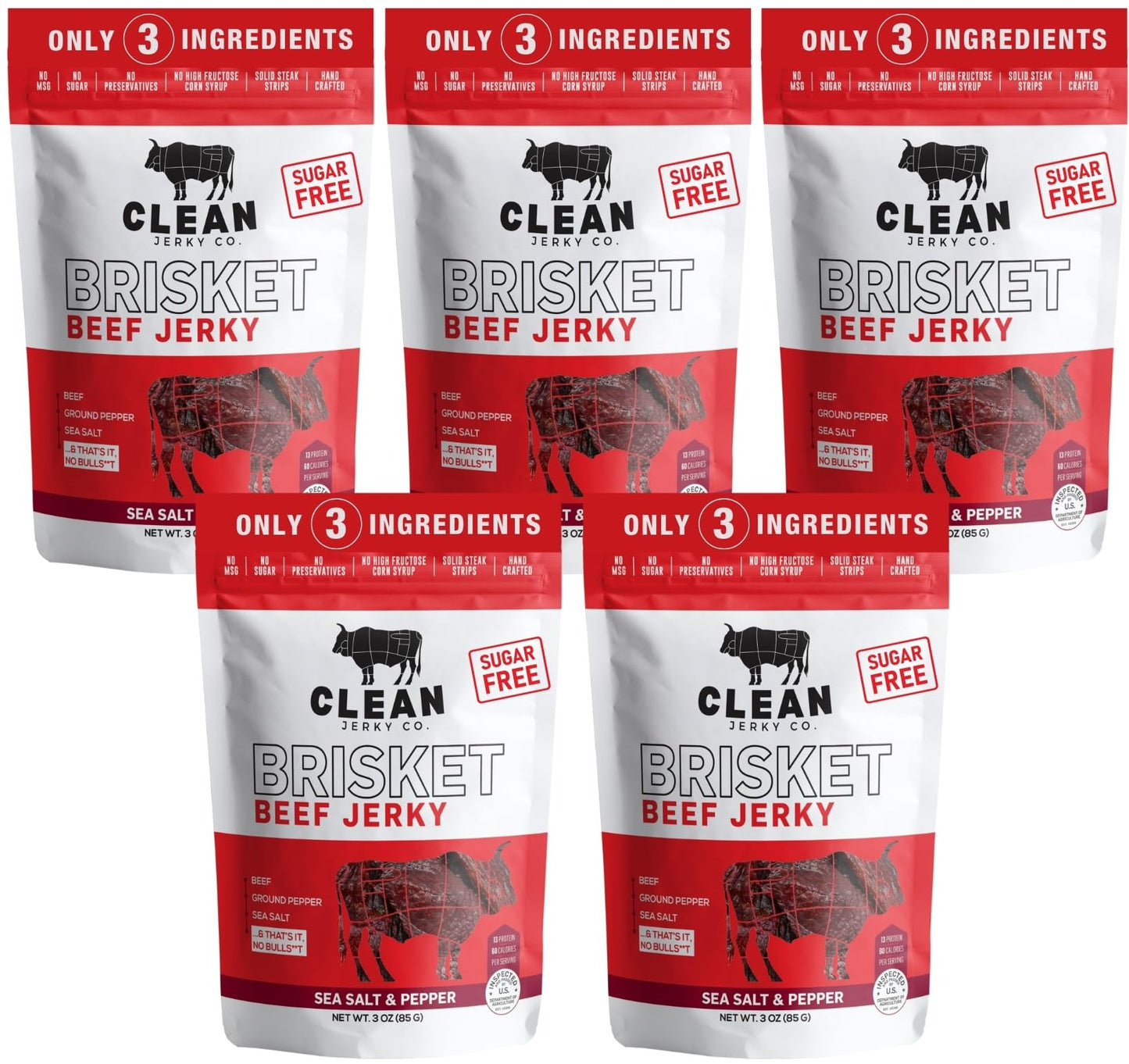 Clean Jerky Co. Old Fashioned Dry Zero Sugar Beef Jerky (5-Pack) | Salt & Pepper - Healthy High Protein Snacks | Healthy Snacks 